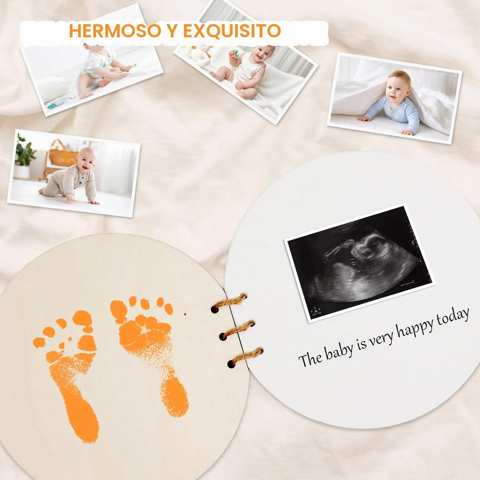 Libro de Visitas Hey Baby, Bebe para Baby Shower con Tapa de Madera, Recuerdos Bebe