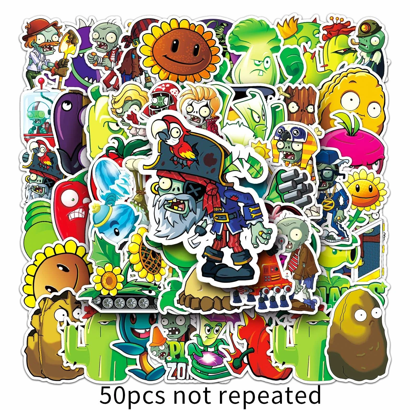 Plants vs. Zombies, 50 pegatinas de juego clásicas impermeables para botella de agua, laptop, monopatín, calcomanías de graffiti de anime de dibujos animados para adolescentes, niños y niños
