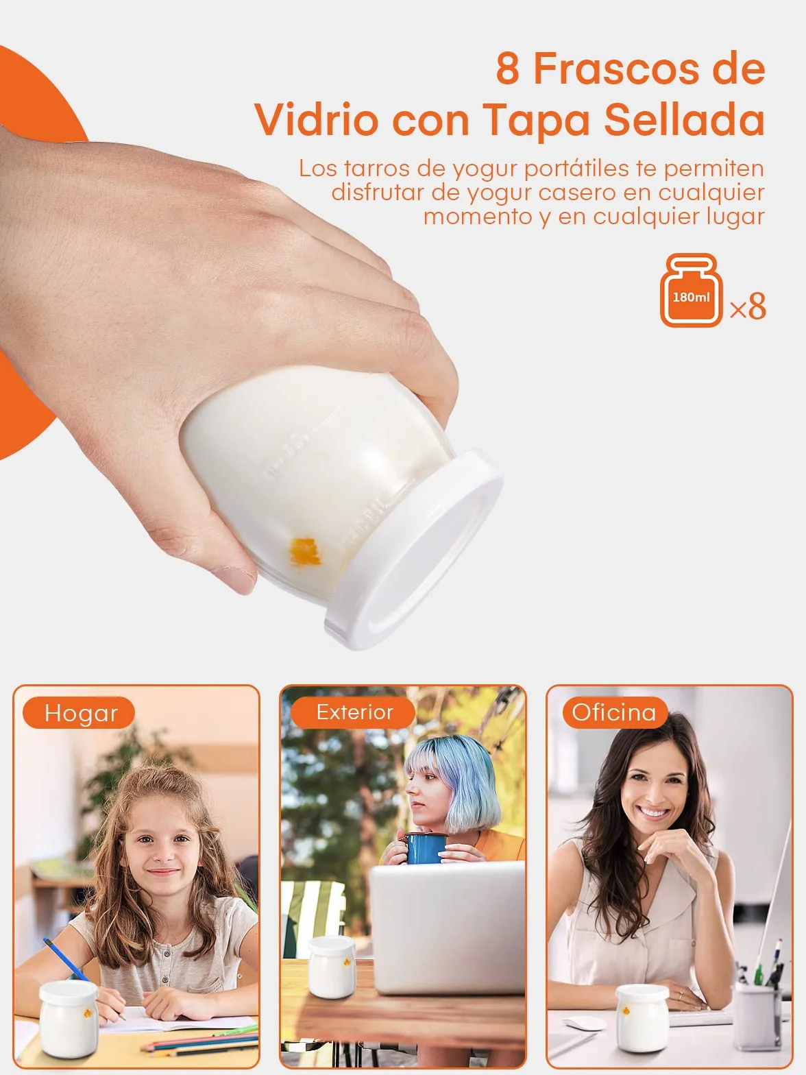 Yogurtera eléctrica con 8 vasos y tapas, Máquina de yogur griega, LCD pantalla ajustable, sin BPA