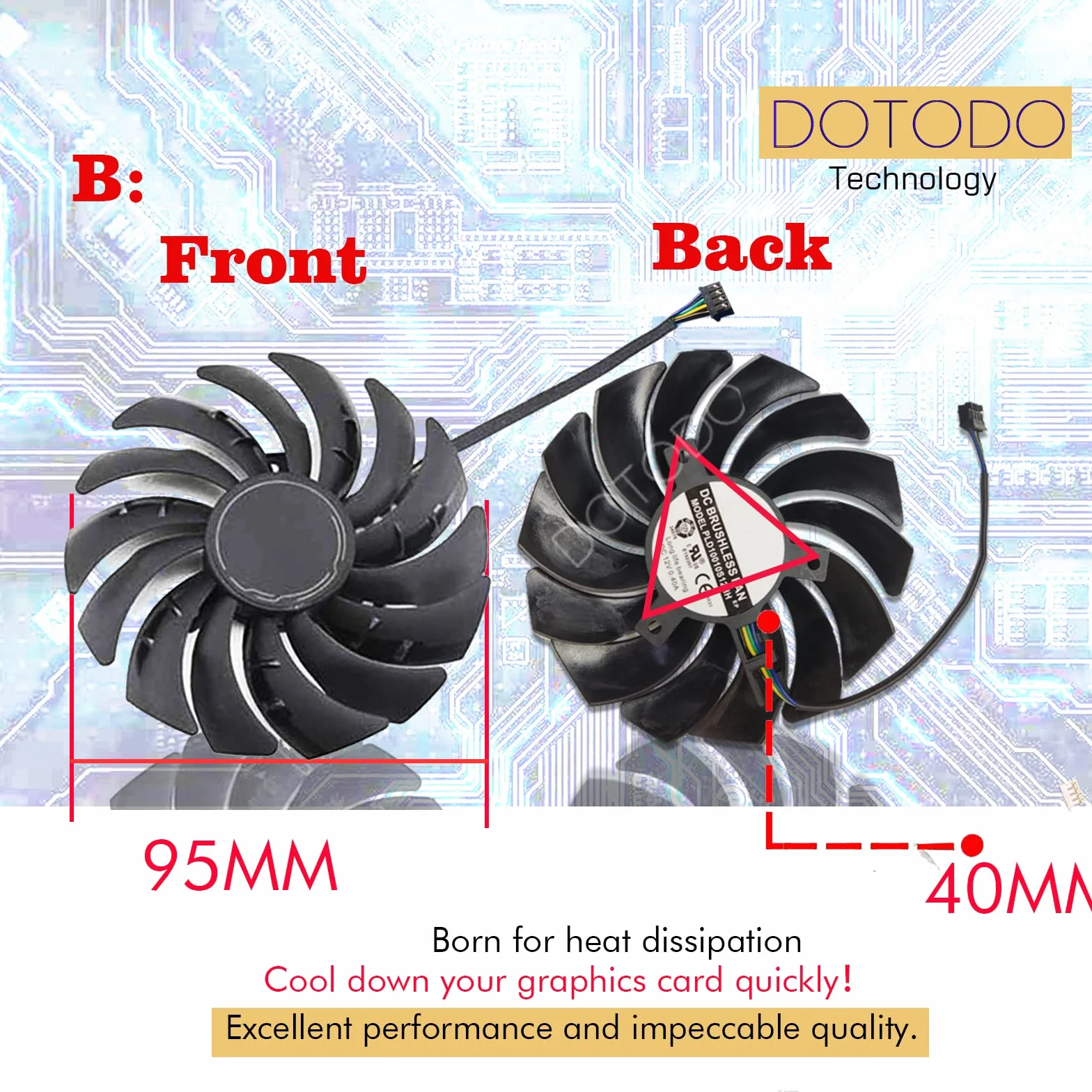 PLD10010S12HH 95mm DC12V 0.40A RTX3060 RTX3070 VGA Reemplazar ventilador de gráficos Cooler para MSI RTX 3070 3060 3060Ti VENTUS 2X OC ventilador de refrigeración de tarjeta gráfica (Fan-B)