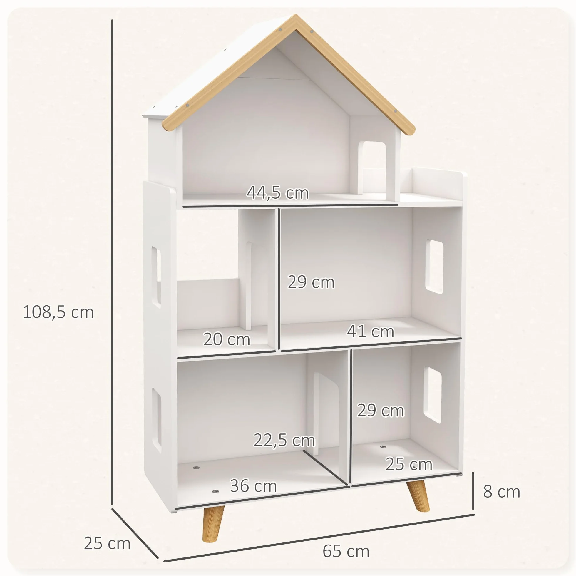ZONEKIZ Estantería para Juguetes 3 Niveles 50 kg 65x25x108,5 cm Blanco