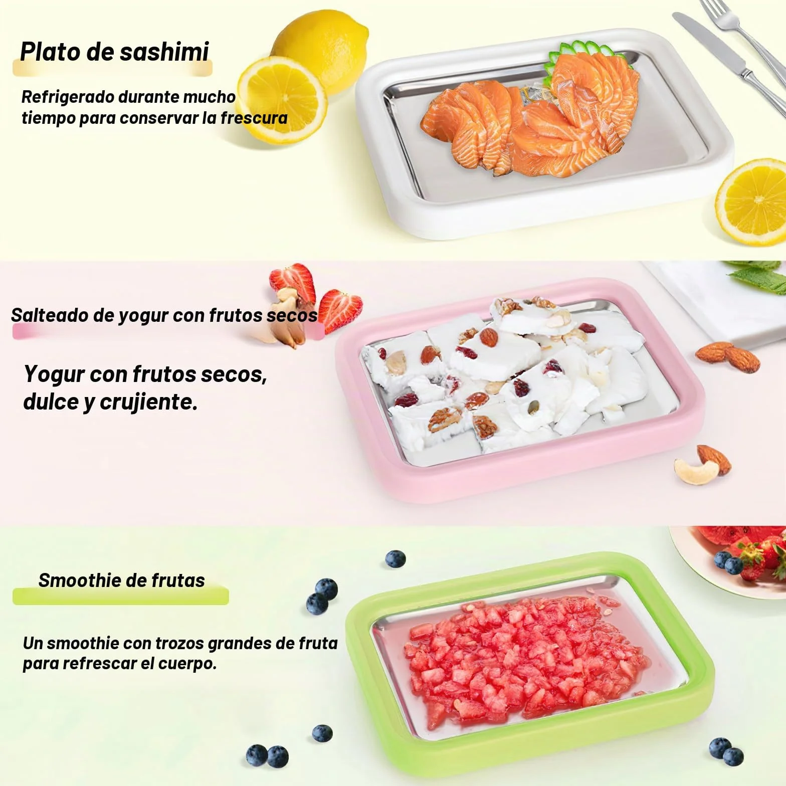 Fabricante de rollos de helado, Heladera Instantánea con 2 Espátulas, Ice Cream Rolls Maker Machine, Máquina para Hacer Rollos de Helado, Placa de Hielo Helado (Green, 1)