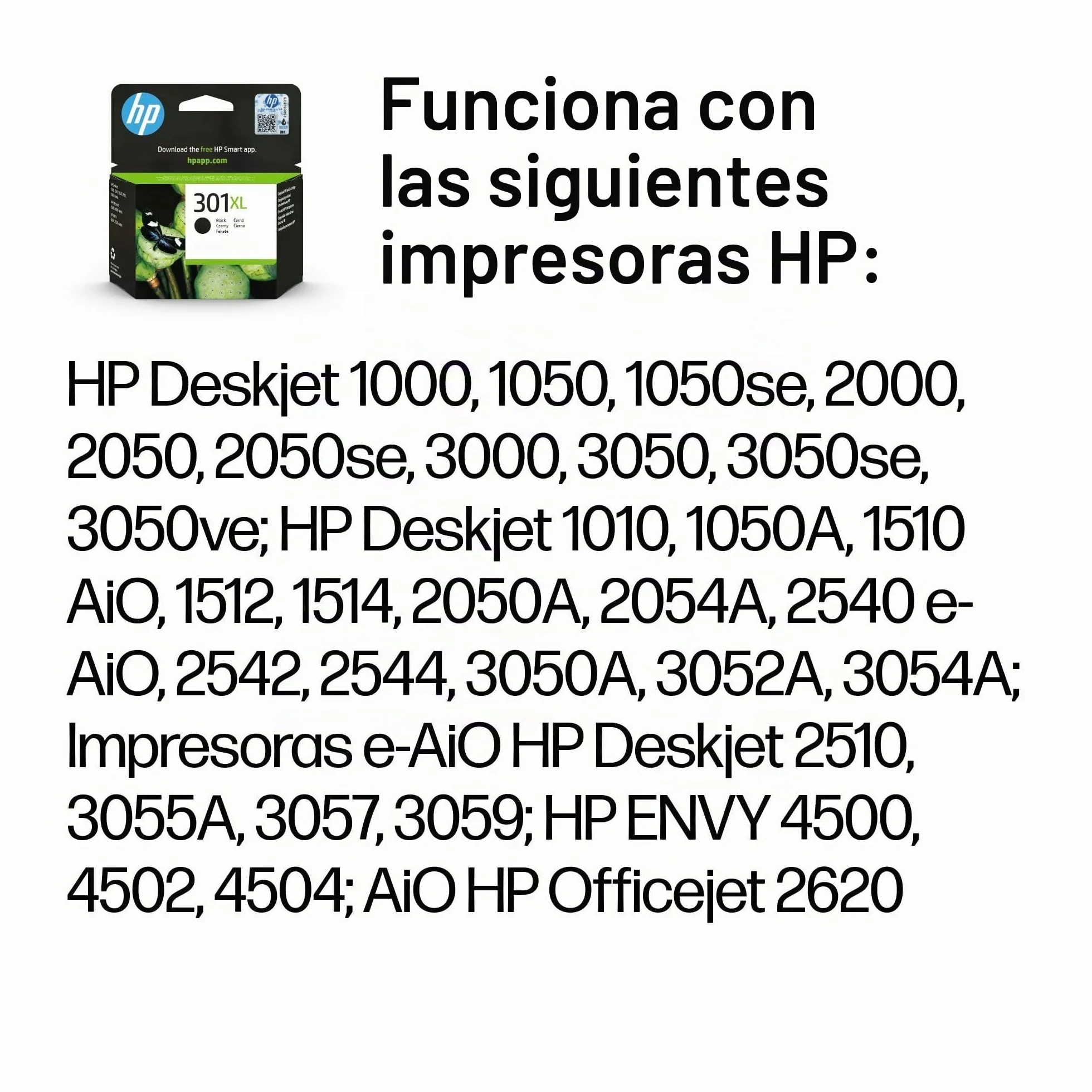 HP 301XL CH563EE Negro Cartucho de Tinta Original Compatible con Impresoras HP DeskJet OfficeJet ENVY