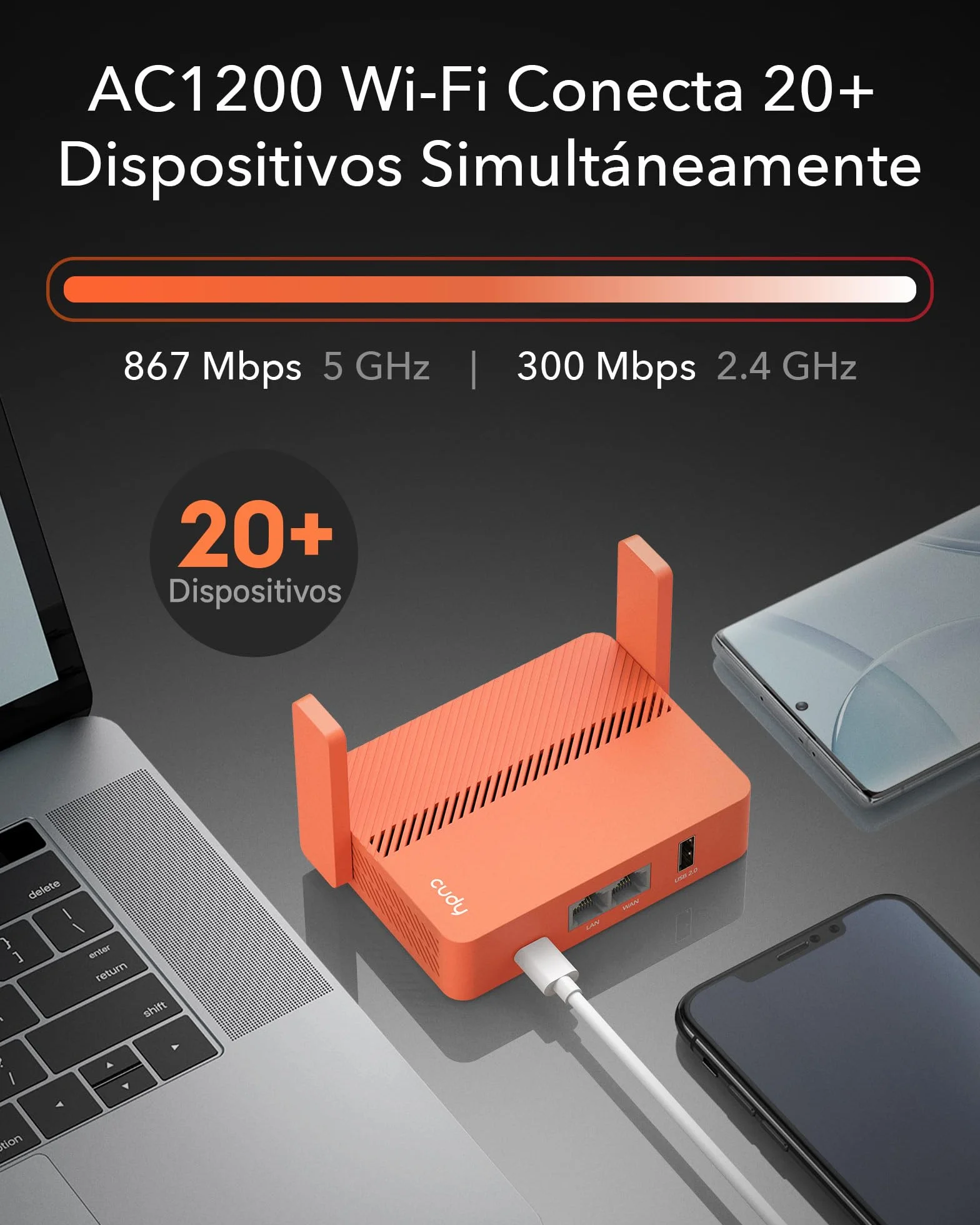 Cudy Enrutador De Viaje Wi-Fi De Bolsillo AC1200, Extensor/Repetidor para Hotel y Red Pública, WISP, Cliente y Servidor VPN, USB, TR1200