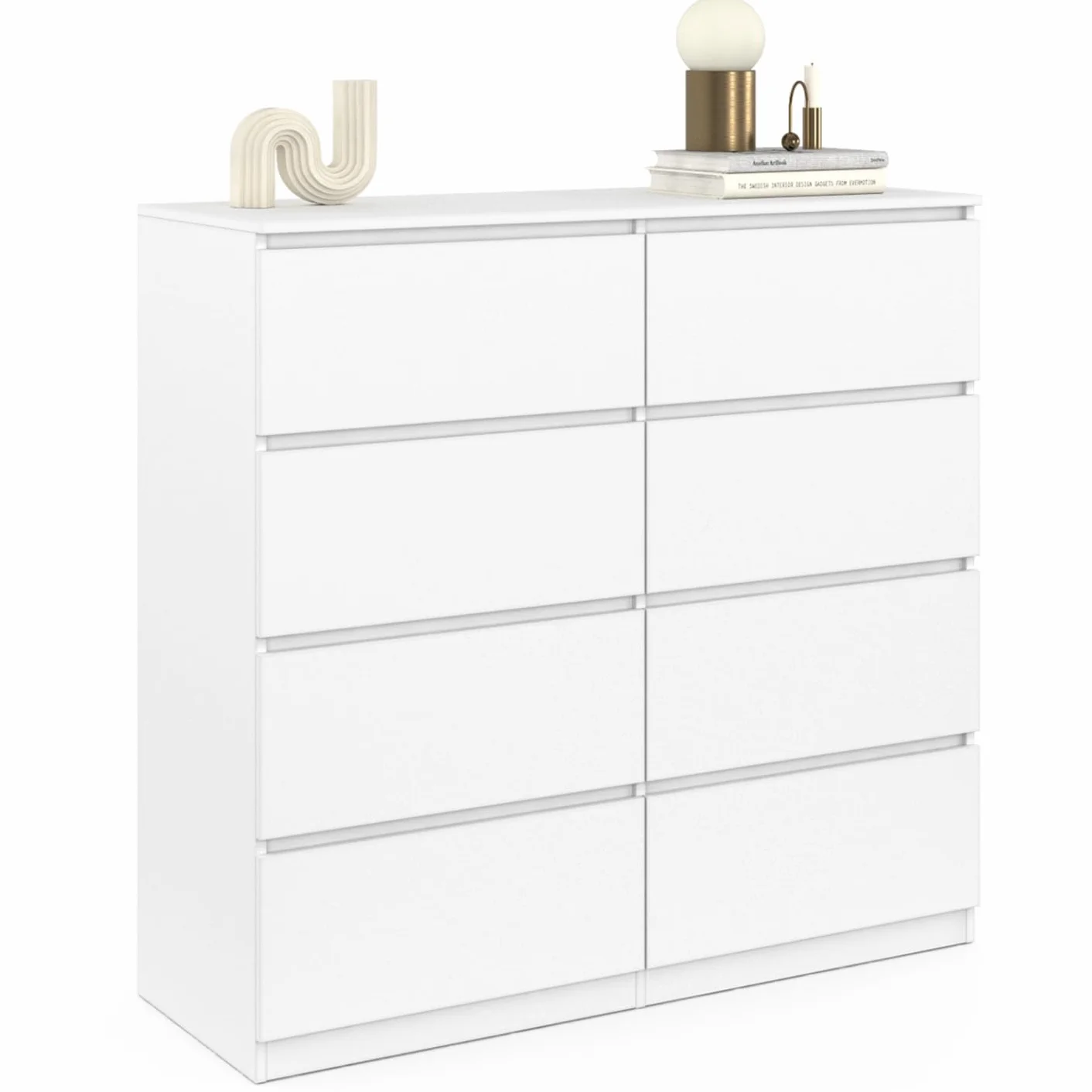 IDMarket TOMI - Cajonera 8 cajones 110 cm, madera blanca