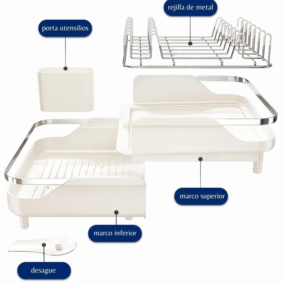 Escurreplatos Plegable Acero Inoxidable 29x35 cm Blanco