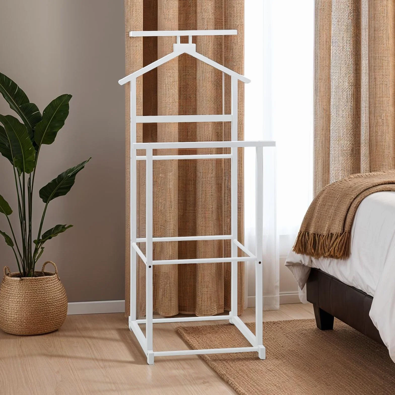 IDIMEX Kanna Percha para ropa con estante de bambú blanco