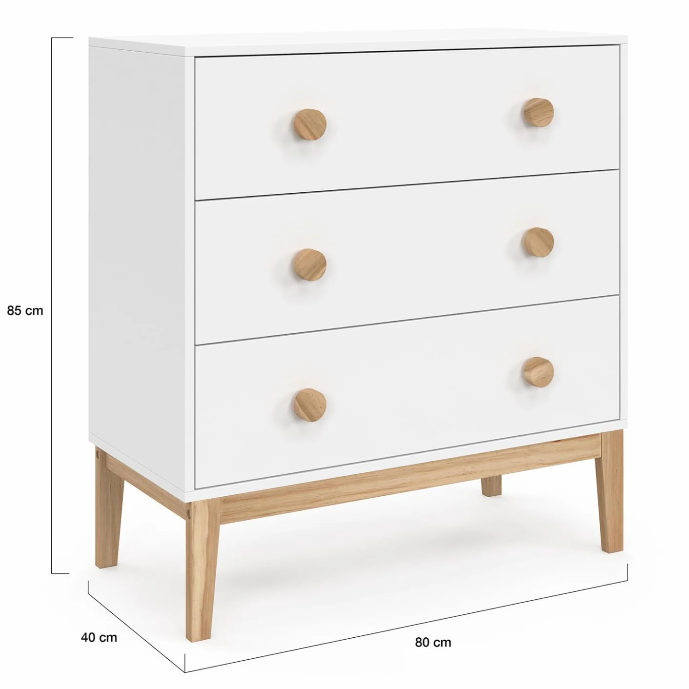 Cajonera Jacob 80 cm blanca y madera con 3 cajones