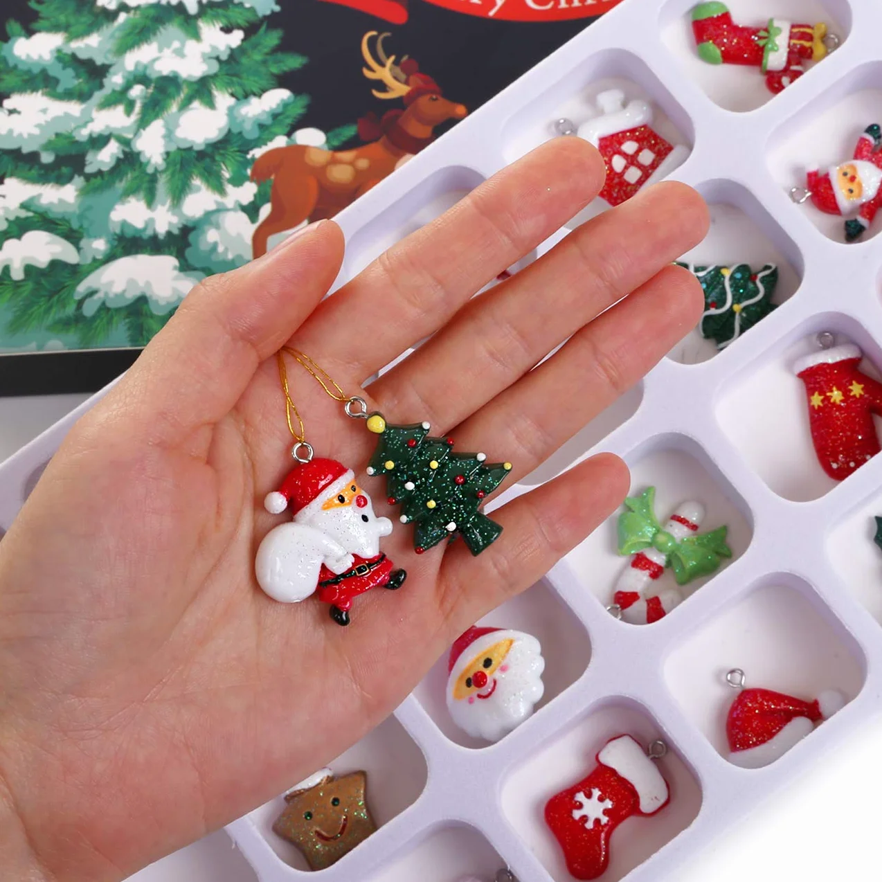 LEMESO Calendario de Adviento Decoración Colgante Árbol Navidad 24 Adornos Bisutería DIY