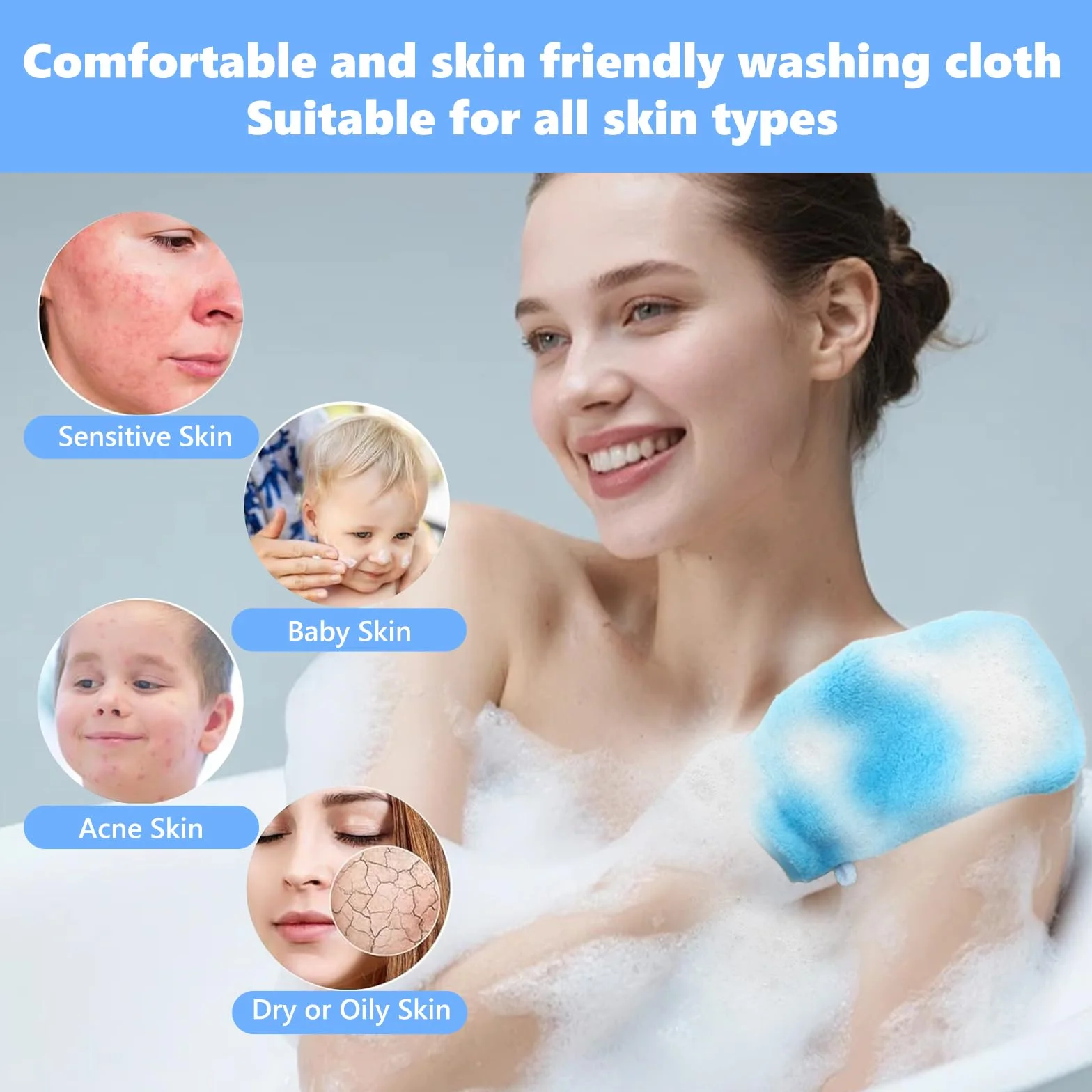 Manoplas Baño Guantes de Lavado Cara Franela Limpieza Facial 15x20cm Desmaquillante