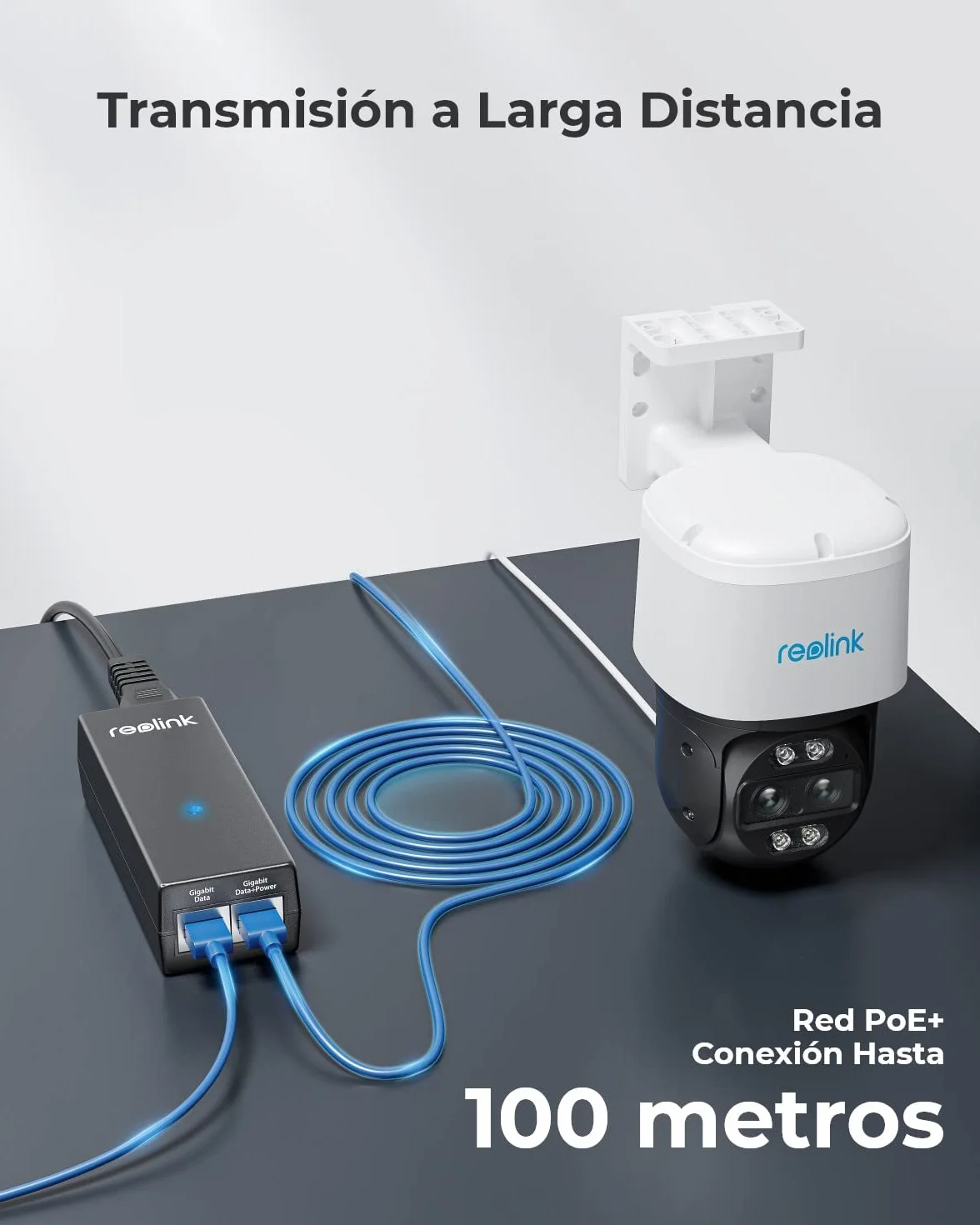 Reolink Gigabit inyector PoE, alimenta con PoE+ (30 W) o PoE (15,4 W), Distancia de hasta 100 m, Plug & Play, Adecuado cámaras PoE/Video Doorbell PoE