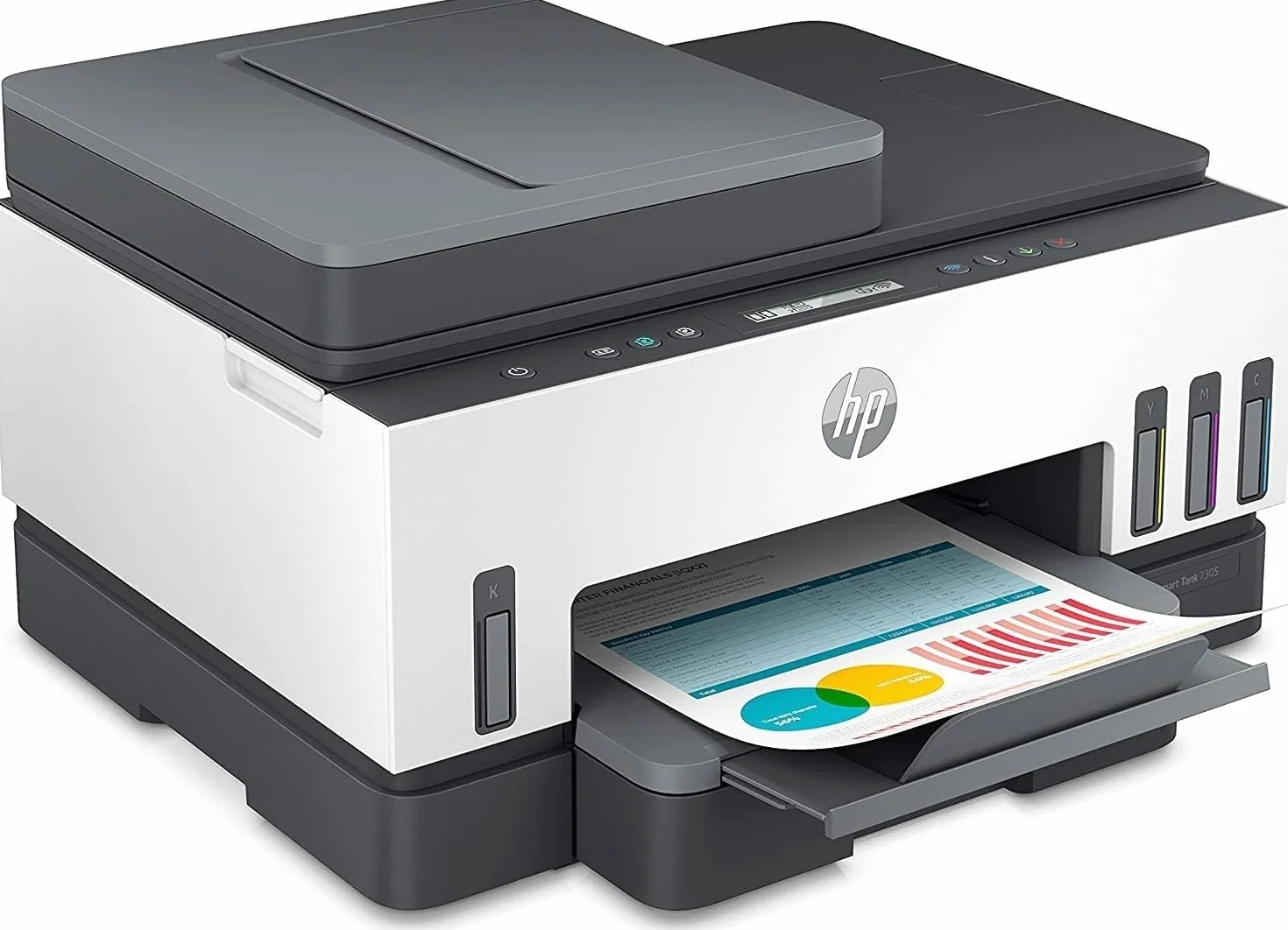 HP Smart Tank 7305 28B75A -Impresora A4 Multifunción con Deposito de Tinta Recargable, Impresión a Color, Escaner, Copiadora, Wi-Fi, Smart App, Blanca y Gris Oscuro