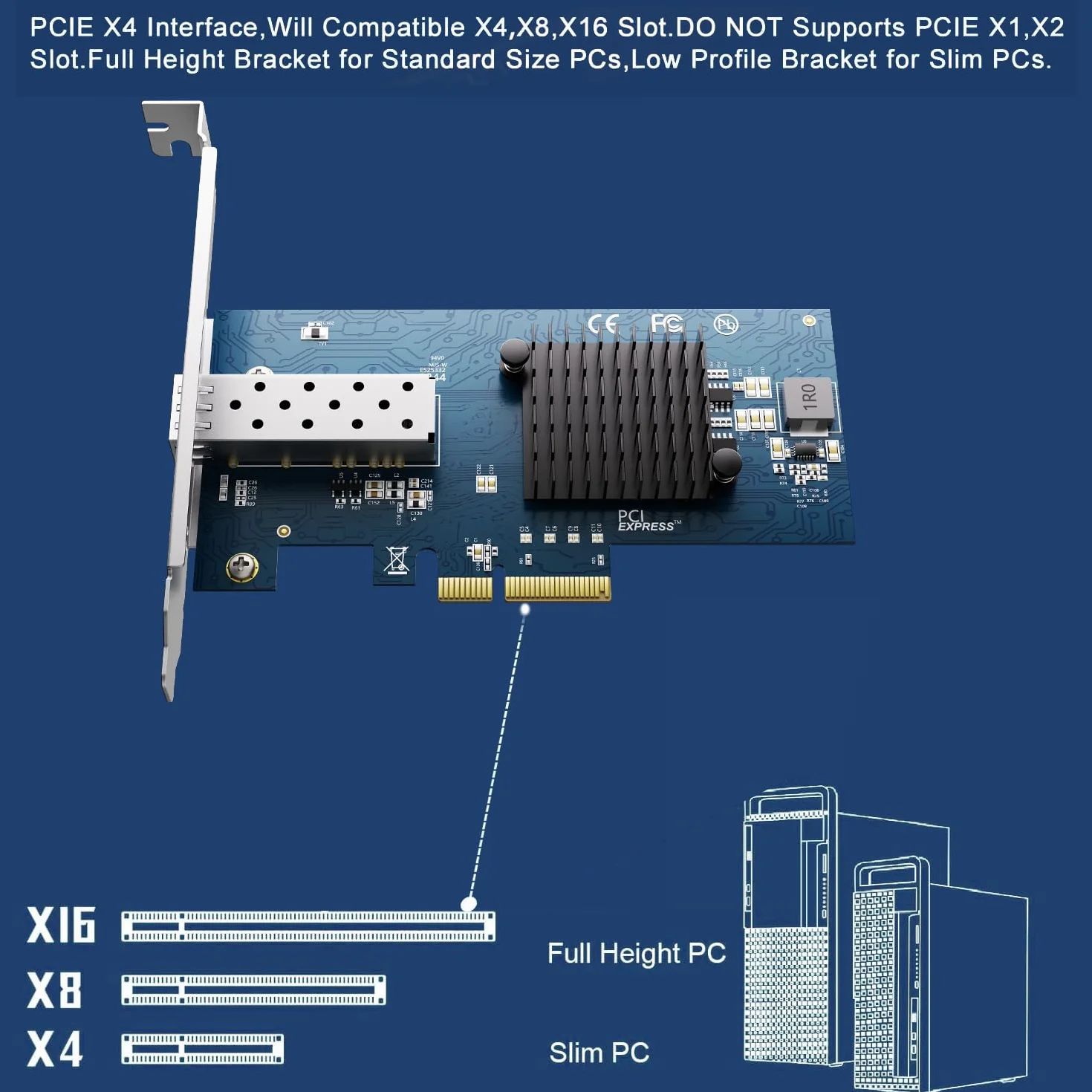 Tarjeta de red SFP+ PCI-e abierta de 10 GB, con controlador Intel 82599 (X520-DA1), adaptador Ethernet de 10 Gbps, tarjeta NIC de 10 GB 10 G, compatible con Windows/Windows Server/VMware