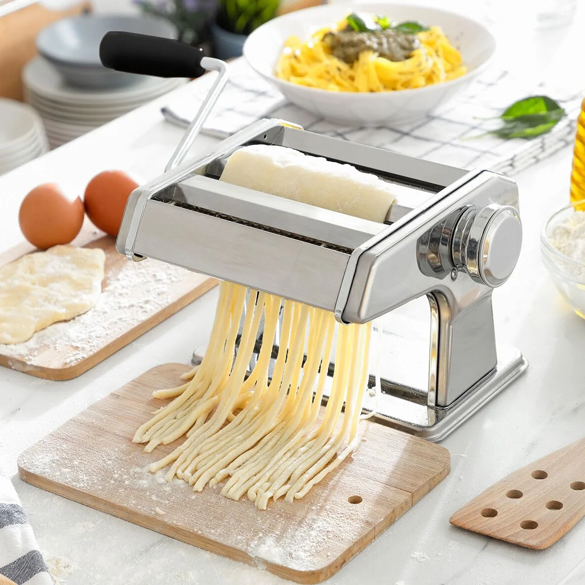Máquina de pasta fresca InnovaGoods, manual con 3 rodillos, ajustable, metal, gris