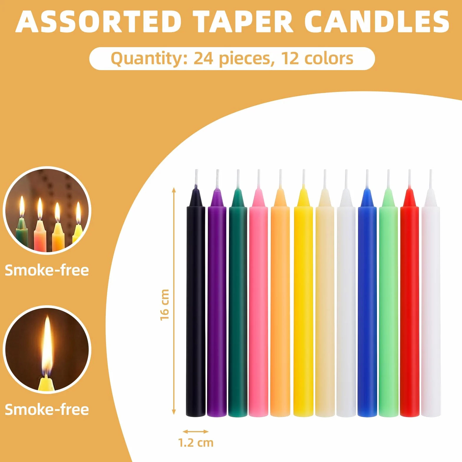 24 Velas Coloridas Sin Humo Sin Goteo – 90 Min Combustión Ecológicas para Decoración