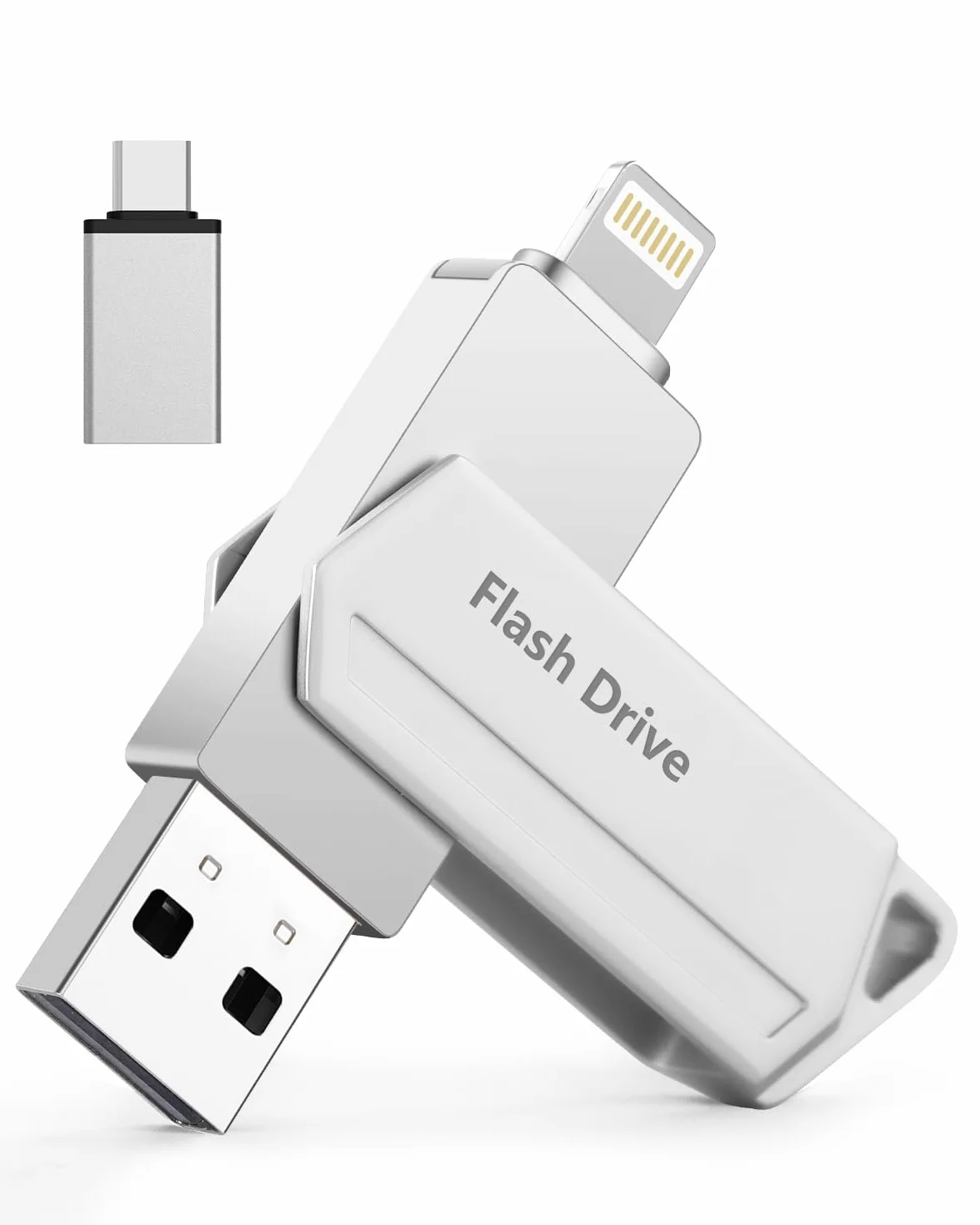 Pendrive para iPhone 256GB MFi Certified 3 en 1 Memoria USB 3.0 Lightning Memoria Externa Tipo C para iPhone/iPad/iOS/Android/Mac/PC - pendrive movil (Plata)