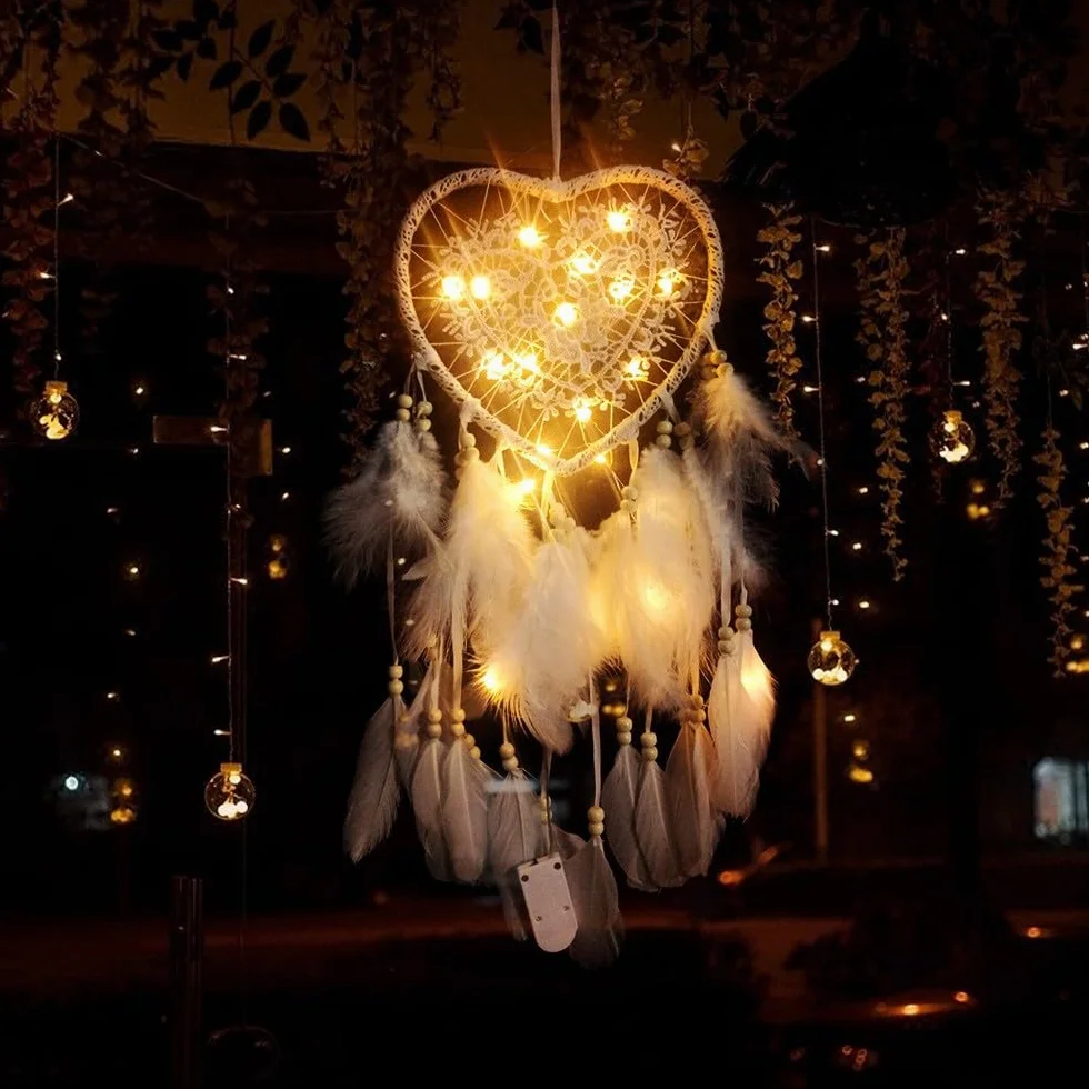 Atrapasueños de encaje con corazón luminoso para niñas y mujeres decoración de habitación de bebé