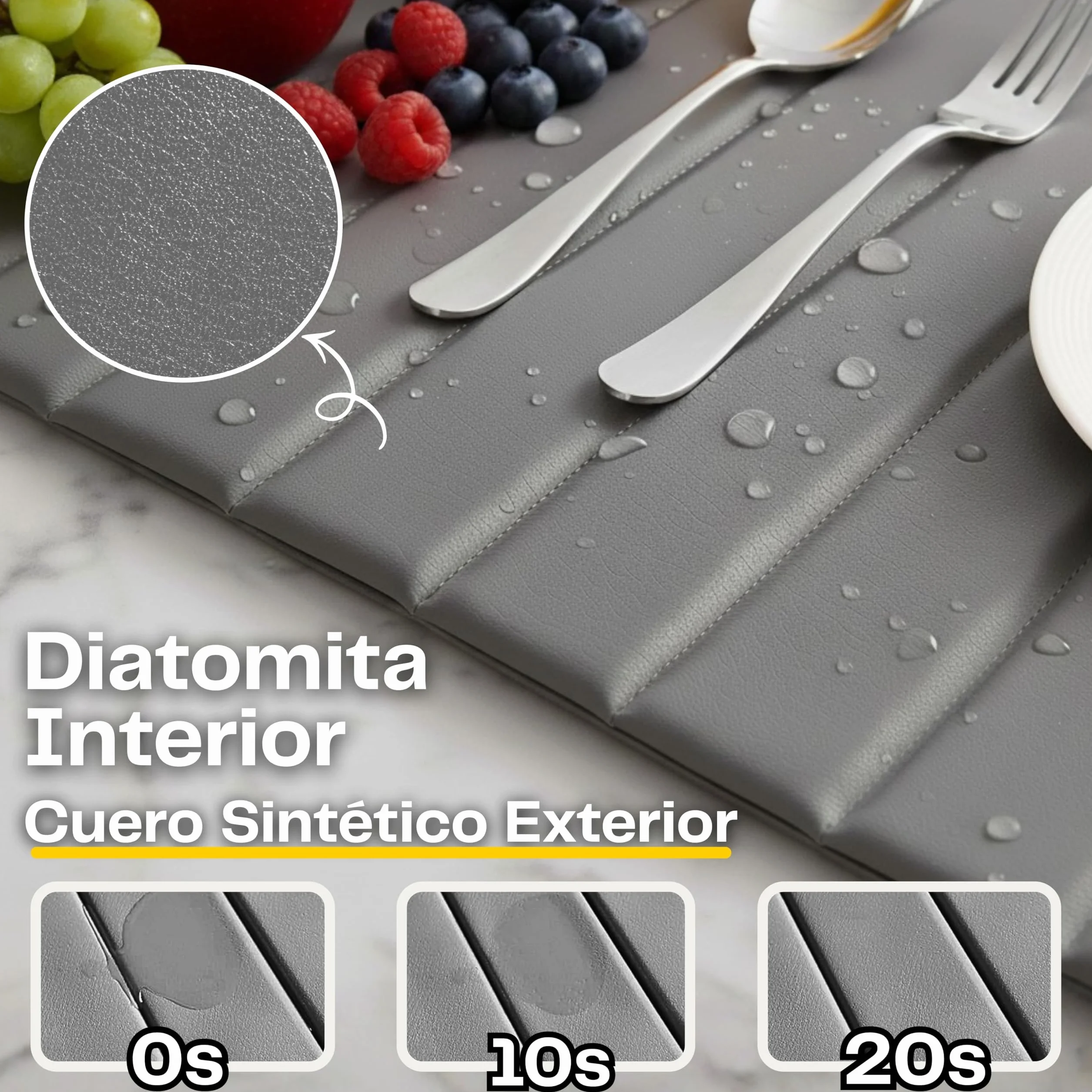 Alfombra Diatomita Cocina 60x40cm Cubierta Cuero Sintético Escurreplatos Plegable Secado Rápido