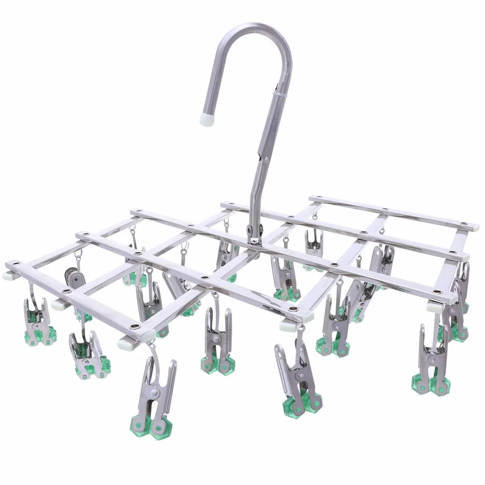 Percha de Secado Goteo Acero Inoxidable Tendedero Plegable Portátil Resistente al Viento 18 Pinzas Verde