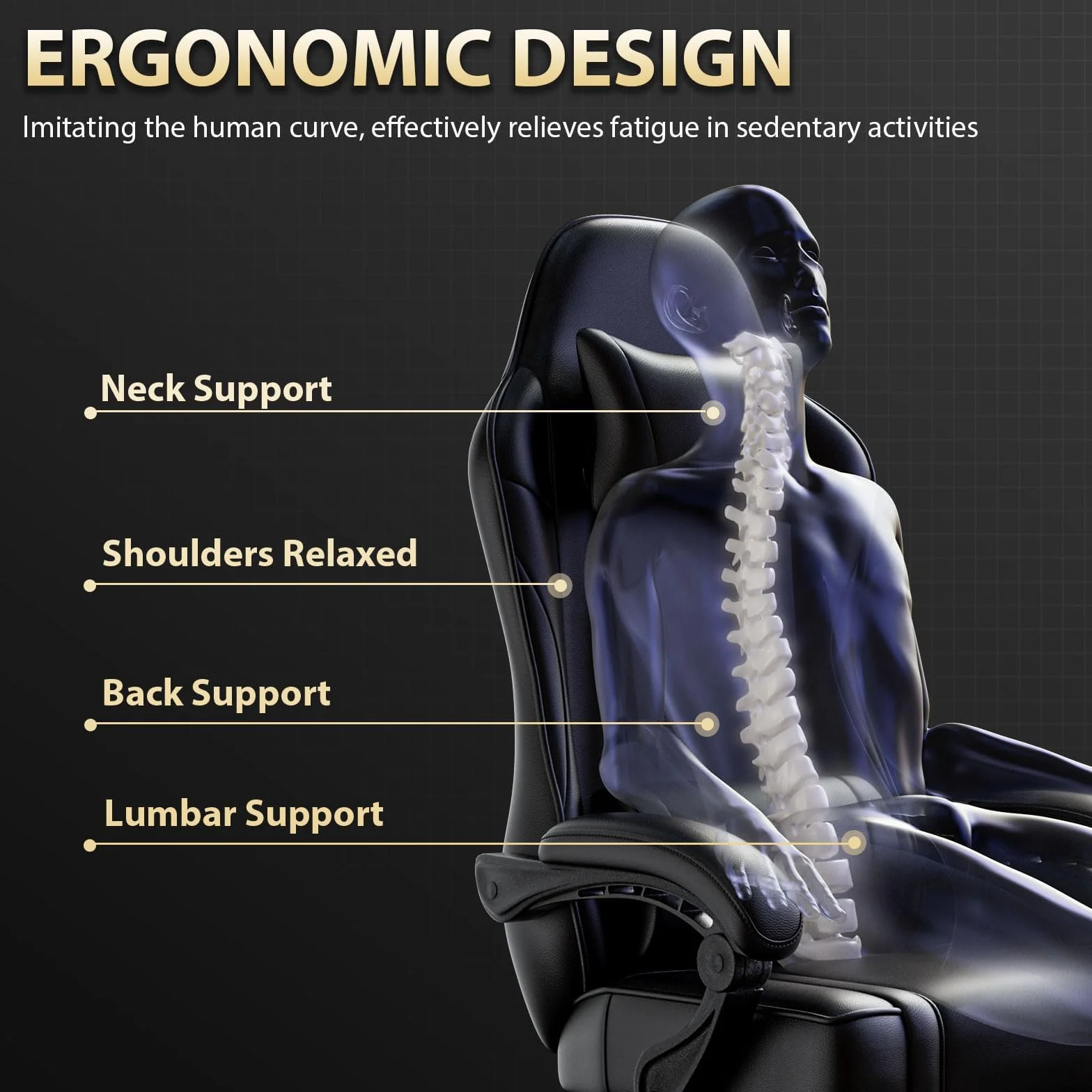 Silla Gaming con Reposapies Respaldo Lumbar Ajustable Altura Piel Sintética Negra
