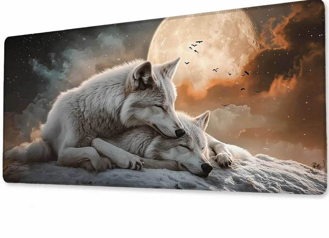 Alfombrilla Ratón XXL 600x1200x3 mm Mouse Pad Grande Gaming Lobo Alfombrilla Escritorio,con Base de Goma Tapete Escritorio con Bordes Cosidos, Impermeable Antideslizante Ordenador Desk Mat zj-757