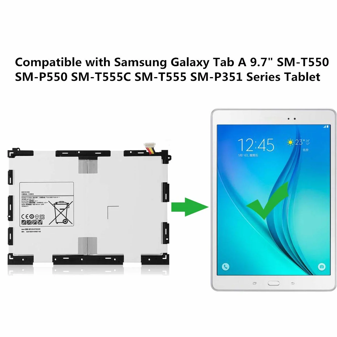 EB-BT550ABE (3.8V 22.8Wh 6000mAh) Tablet Baterías para Samsung Galaxy Tab A 9.7 SM-T550 SM-P550 SM-T555C SM-T555 SM-P351 Series EB-BT550ABA AA1G511HS EB-BT550 with Tools