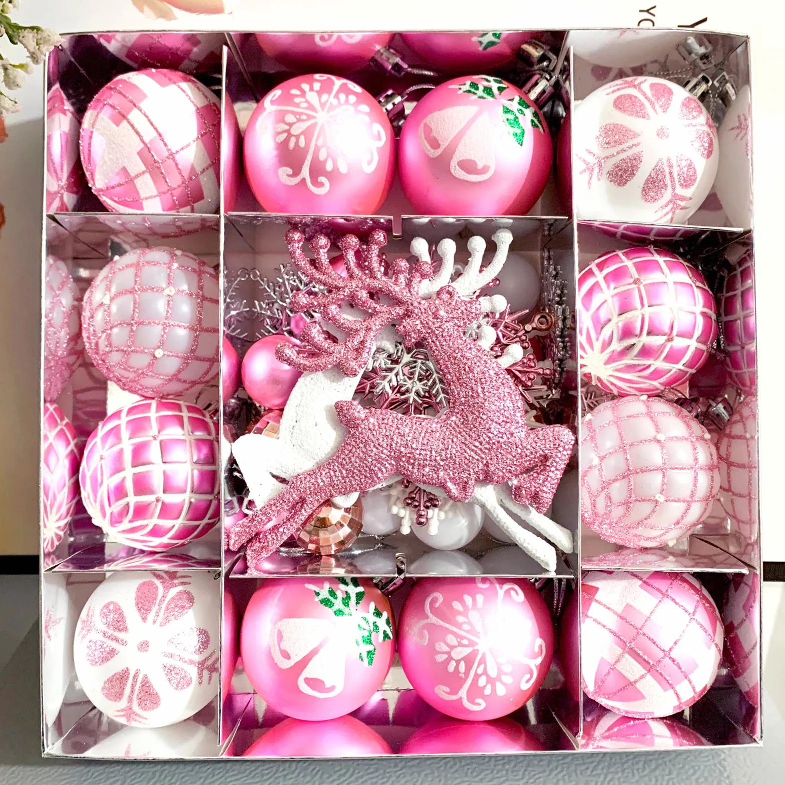 Juego de bolas de Navidad para decoración navideña, adornos para árbol con estrellas, alces, copos de nieve
