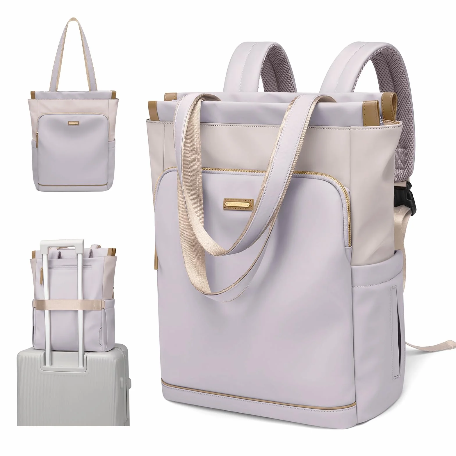 GOLF SUPAGS Mochila Convertible para Portátil de Mujer Bolsa de Viaje Informal para Portátil de Trabajo Universidad Ocio Viaje(Taro Morado & Blanco)