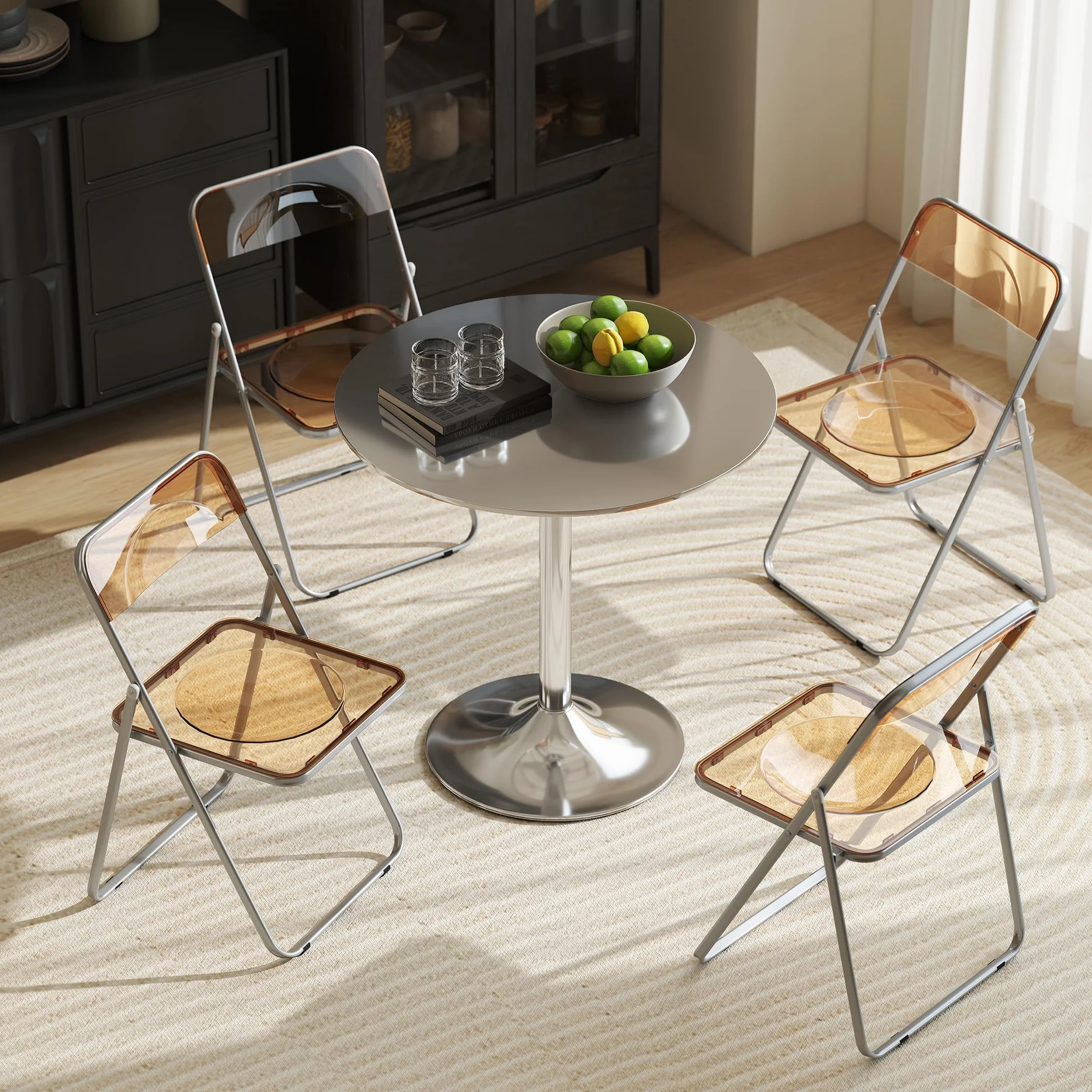 HOMCOM Juego de 4 sillas plegables de acrílico y acero, portátiles, 47 x 48 x 75 cm, naranjas