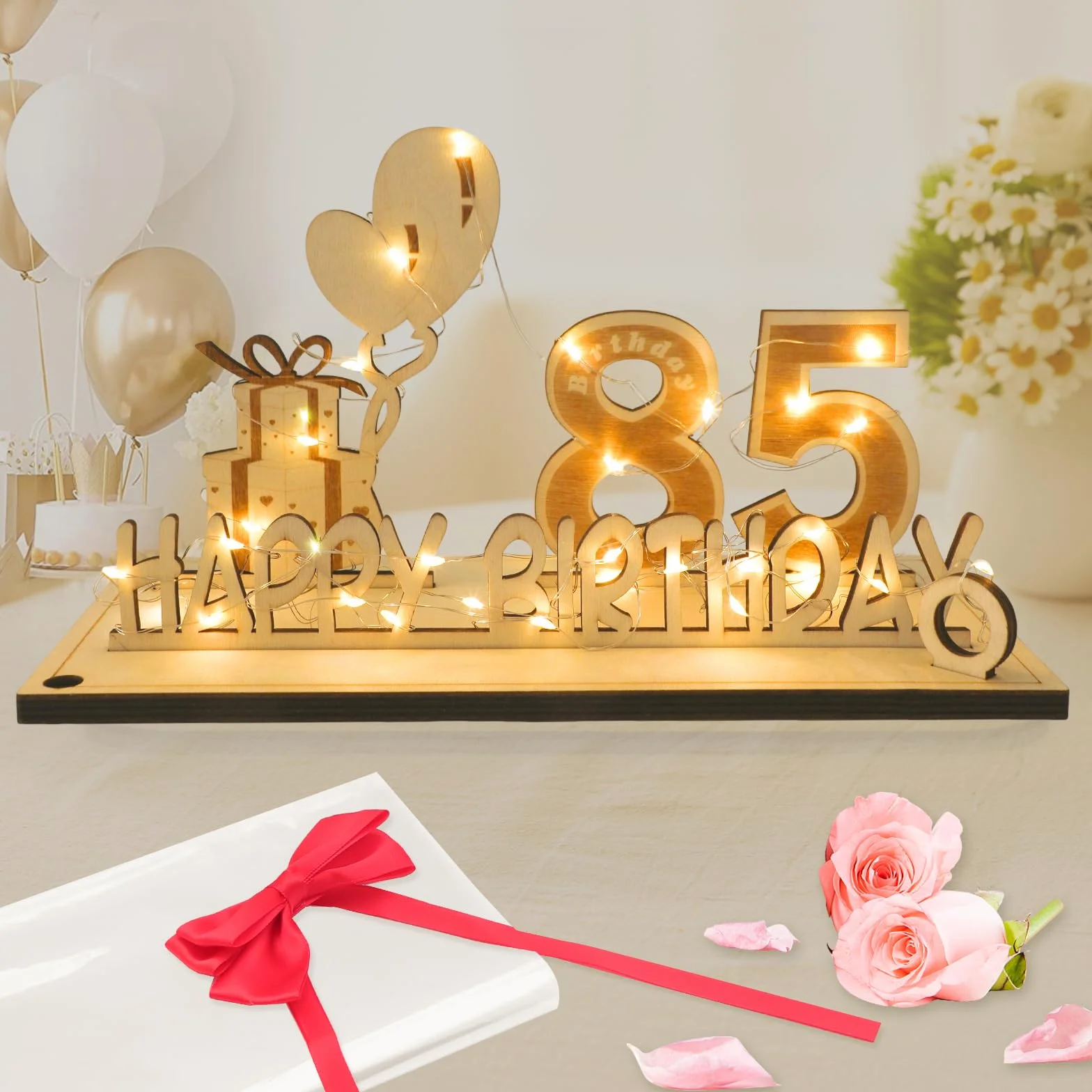 Decoracion 85 Cumpleaños para Hombre Mujer con Tira de Luces LED y Libro de visitas