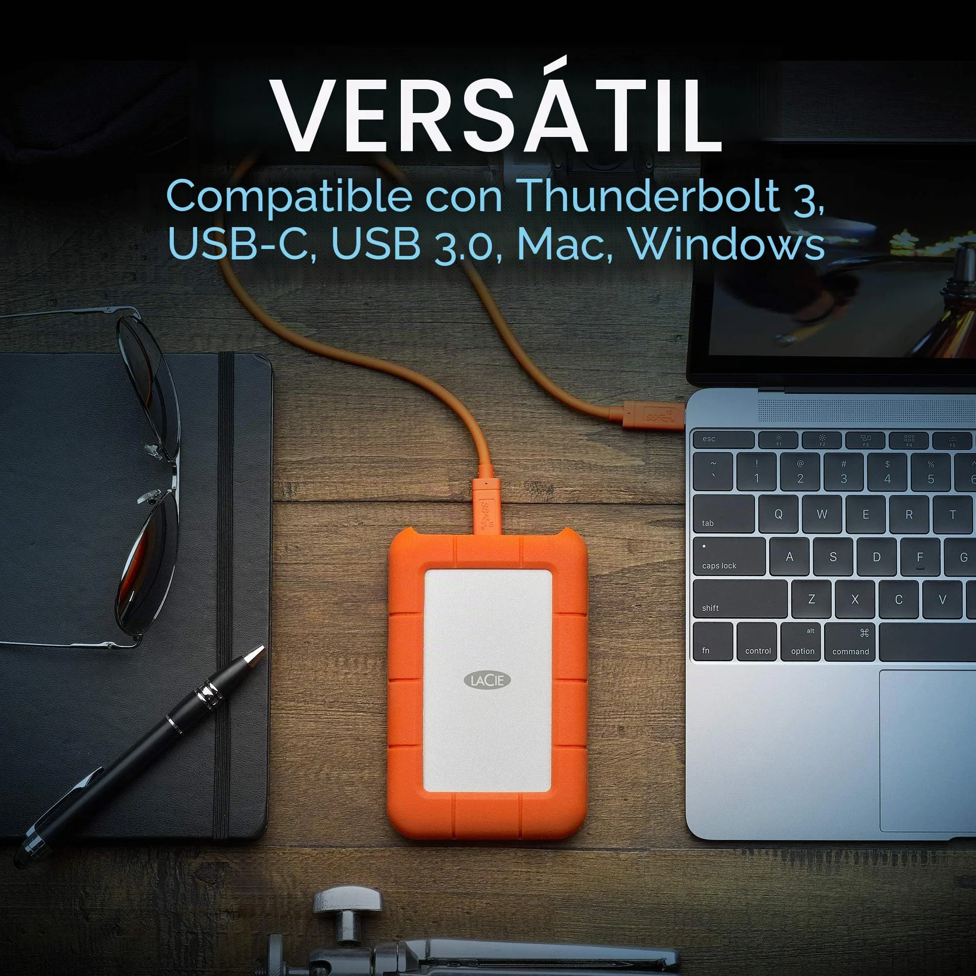 LaCie Rugged USB-C 4TB — antigolpes, USB‑C Disco duro externo portátil 2,5", para Mac y Windows — incluye Rescue Data Recovery