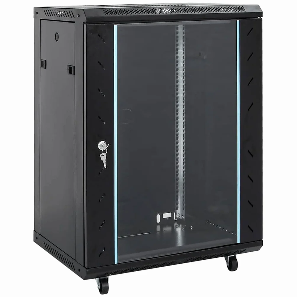 15HE - Armario de red con patas giratorias (19 pulgadas, IP20, 60 x 45 x 86 cm, acero laminado en frío, puerta frontal de cristal, para servidores domésticos, NAS, backup y servidores
