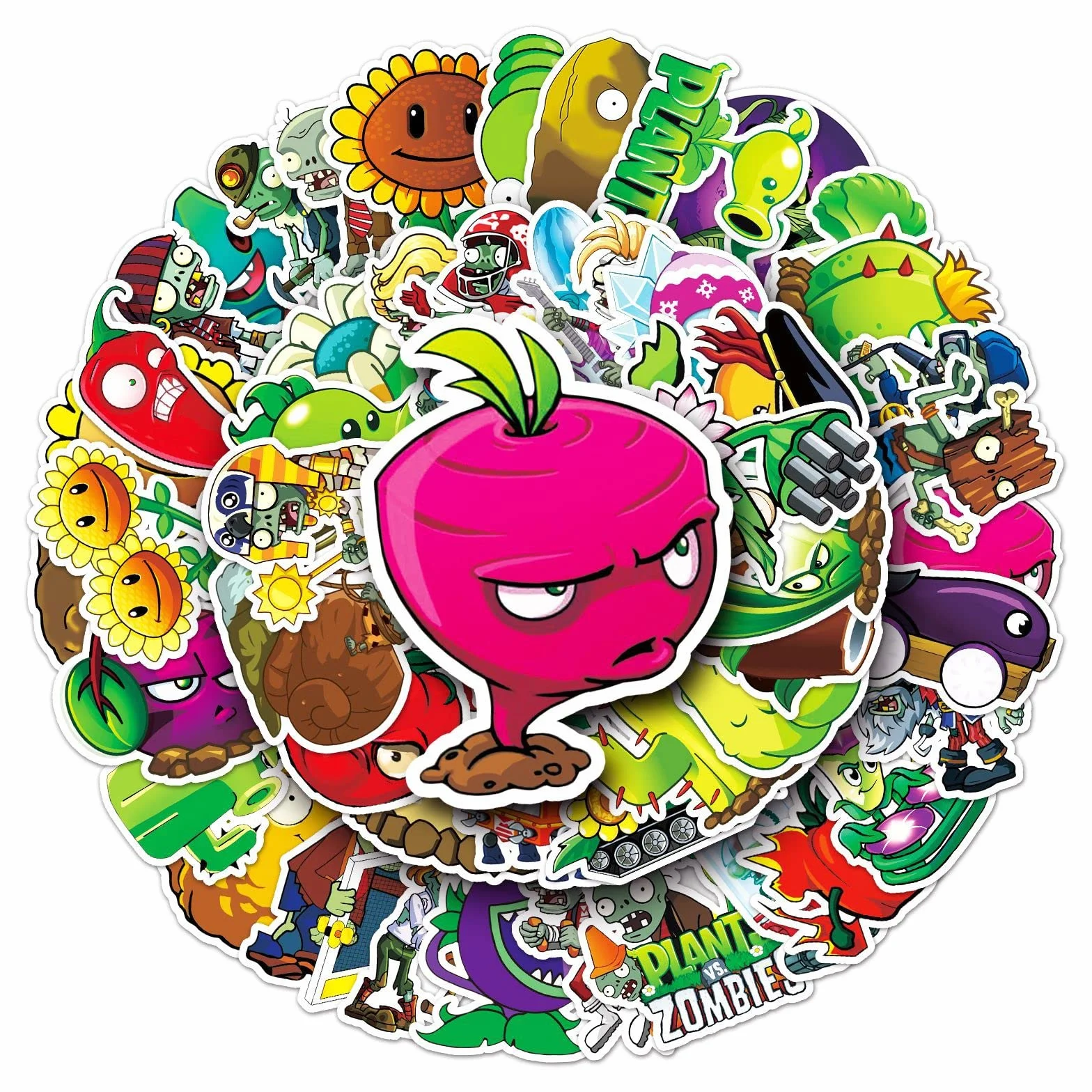 Plants vs. Zombies, 50 pegatinas de juego clásicas impermeables para botella de agua, laptop, monopatín, calcomanías de graffiti de anime de dibujos animados para adolescentes, niños y niños