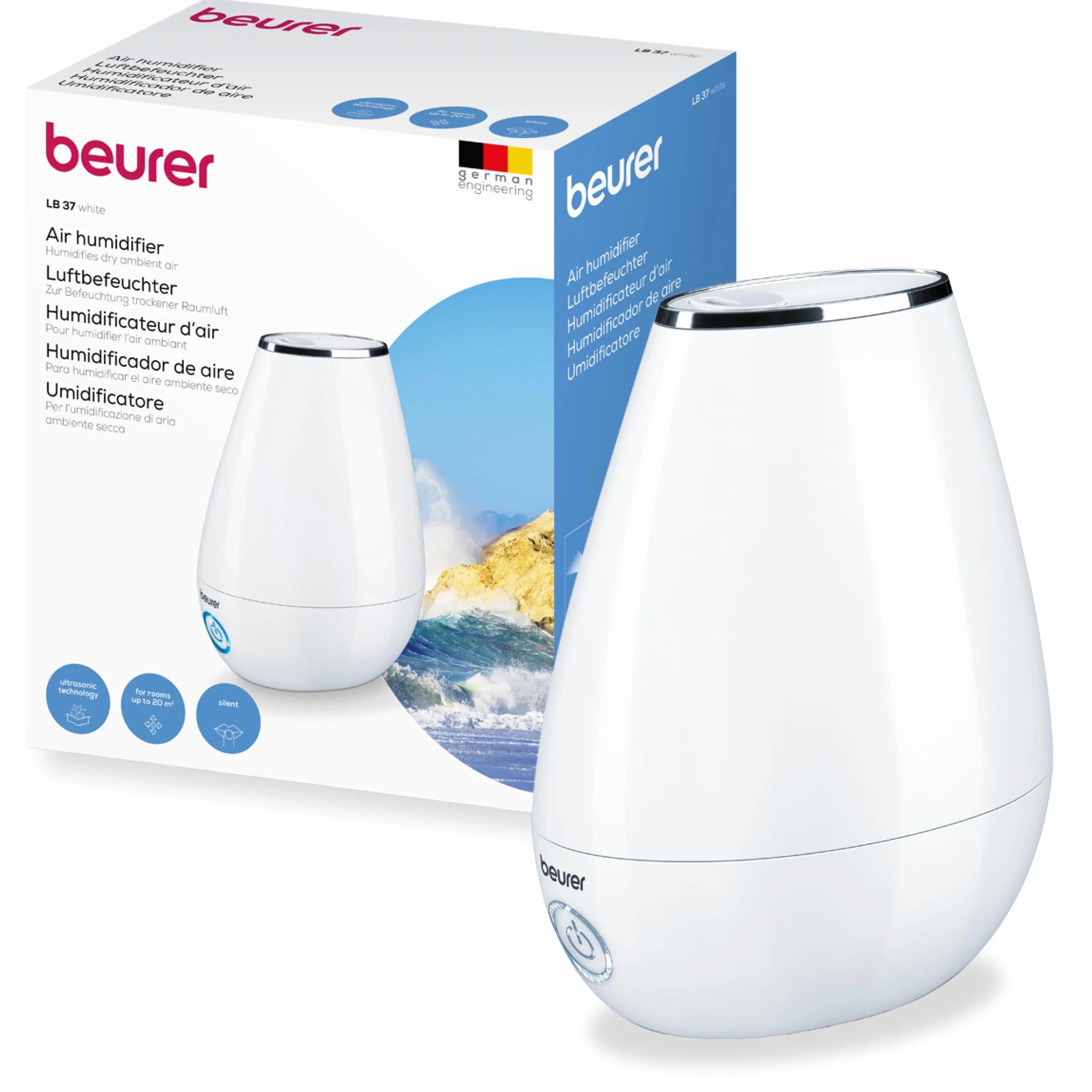 Beurer LB 37 Humidificador ultrasónico con difusor de aroma, modo nocturno, depósito 2 L, blanco