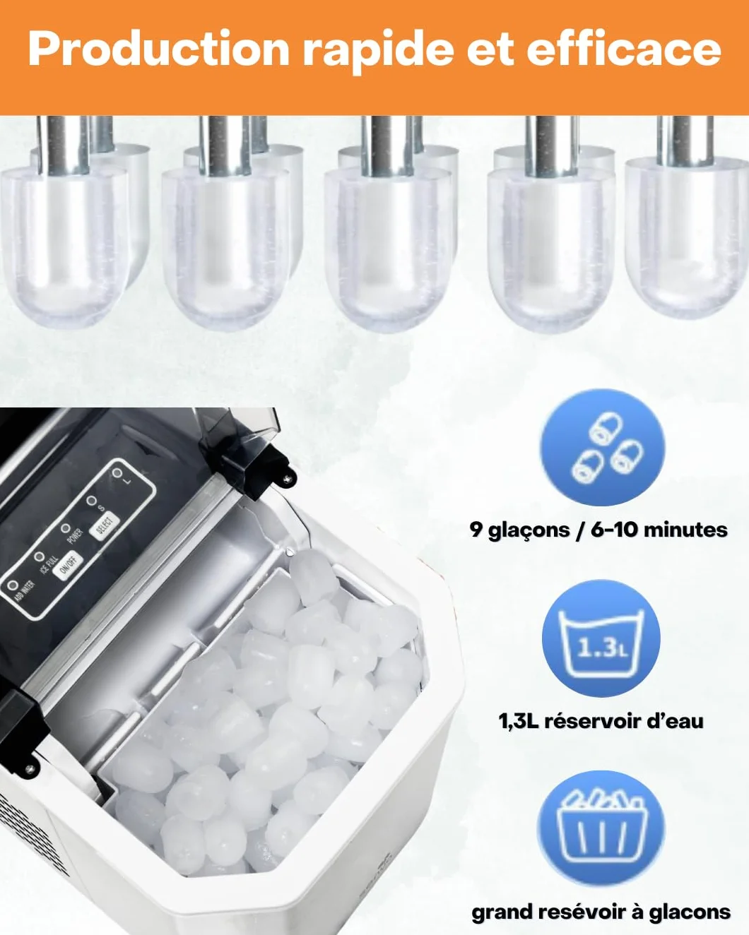 SENYA Máquina de cubitos de hielo 12 kg/24h 1,3 L acero inoxidable LED