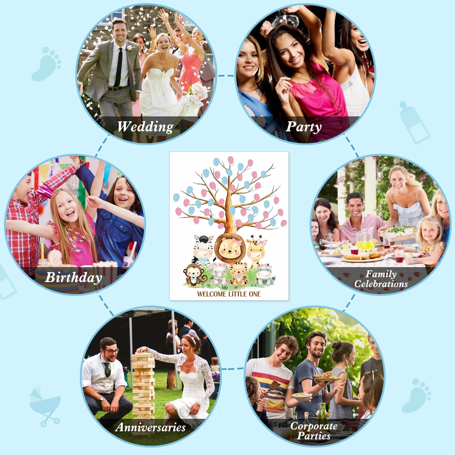 Árbol de huellas dactilares para fiesta de revelación de género, libro de visitas para baby shower