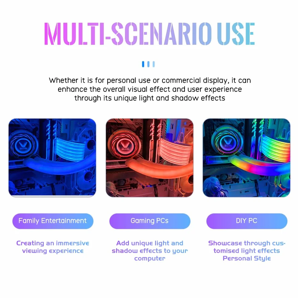 TZMRIT PC Cable Rgb, ARGB PSU Cable Cover Cable Extension, RGB Power Extension Cable Cover Kit for Motherboard and GPU PC Cable Parts Decoration (8PIN BK)