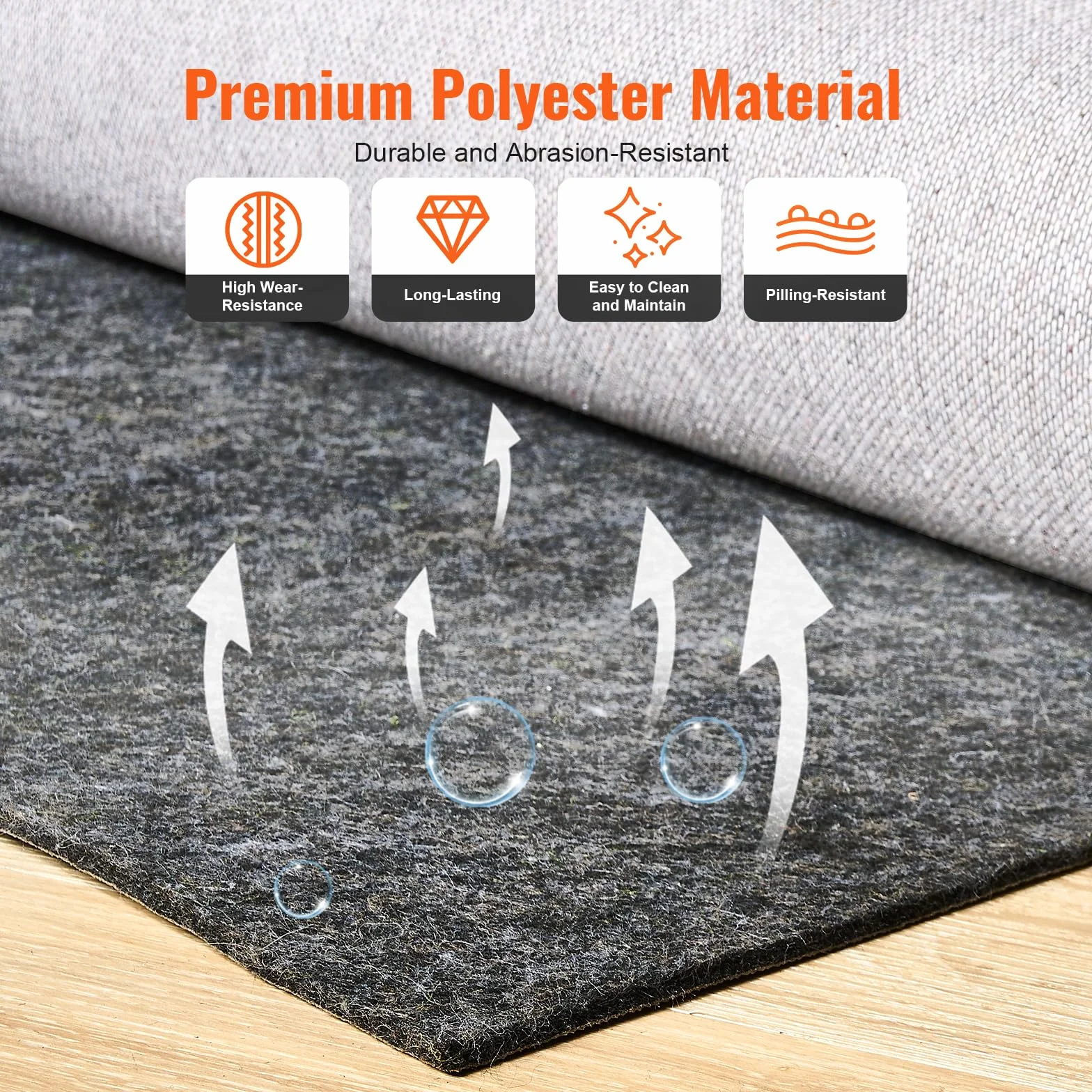 VEVOR Alfombra Antideslizante Protector de Suelo Cojín 275x366 cm 6 mm Espesor Fieltro Poliéster Látex Gris