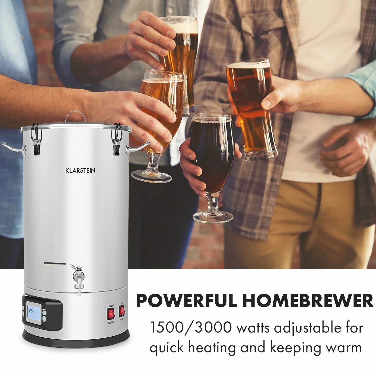 Klarstein Maischfest Caldera Máquina Cerveza Artesanal 30L 1500/3000W Acero 304 5 Piezas Gris