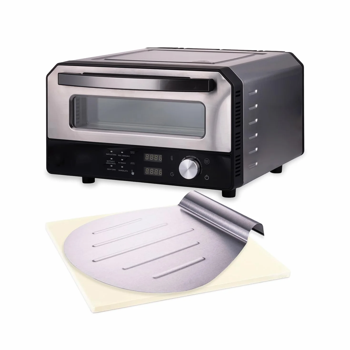 Horno eléctrico para pizza Avilia 400°C con pantalla digital y 6 programas de cocción, acero inoxidable