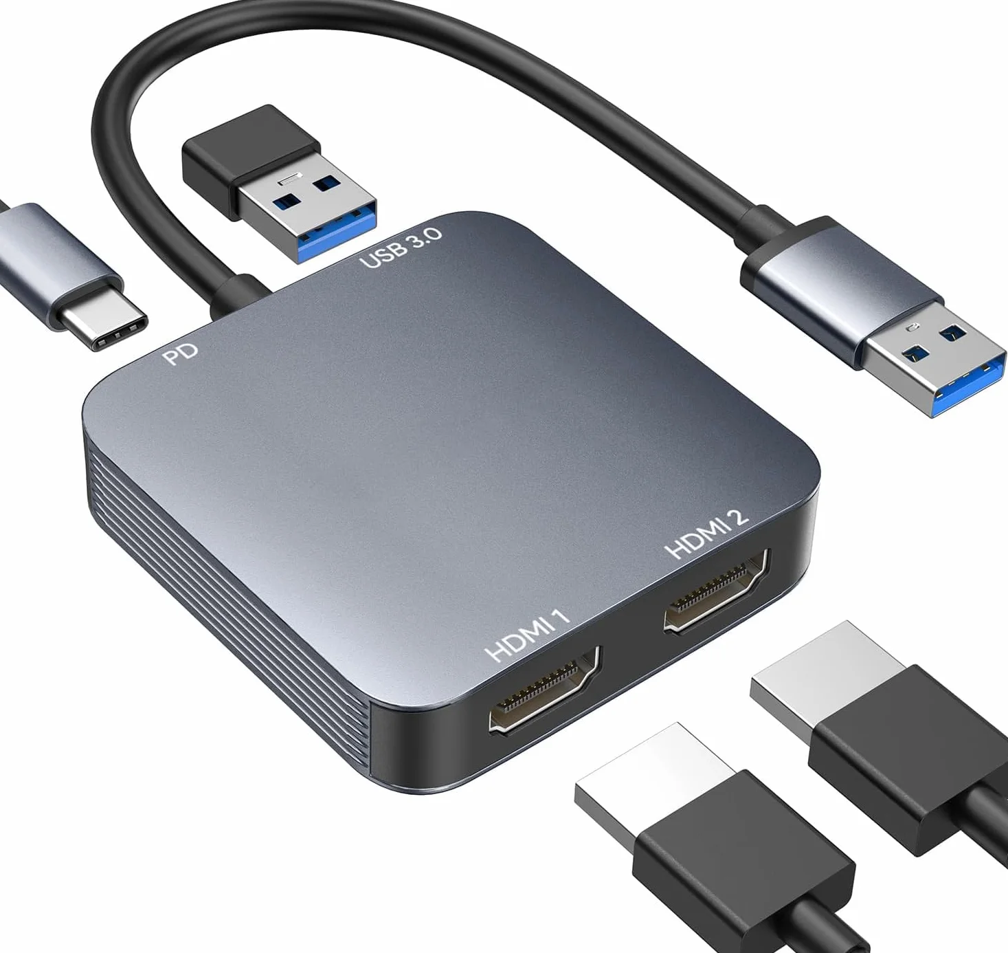 ABLEWE Adaptador USB 3.0 a HDMI Dual con Puerto USB 3.0, Cable convertidor de gráficos de Audio y vídeo HDMI a USB para Laptop, Monitor de Escritorio, TV, Compatible con Mac OS, Windows