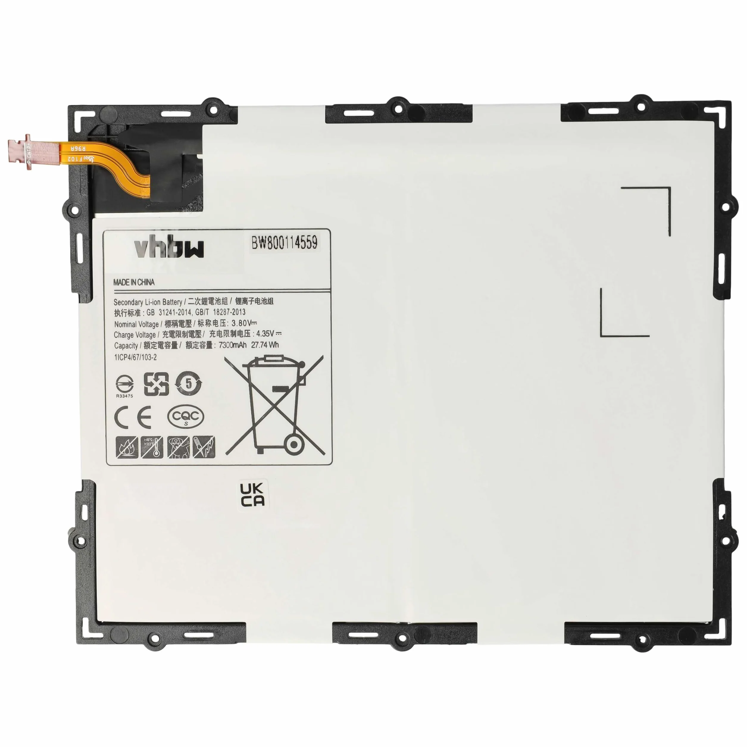 vhbw Batería Compatible con Samsung Galaxy Tab SM-P585M, SM-P585Y, SM-T580, SM-P585N, SM-P585N0 Tablet, Pad (7300 mAh, 3,8 V, Li-Poli)