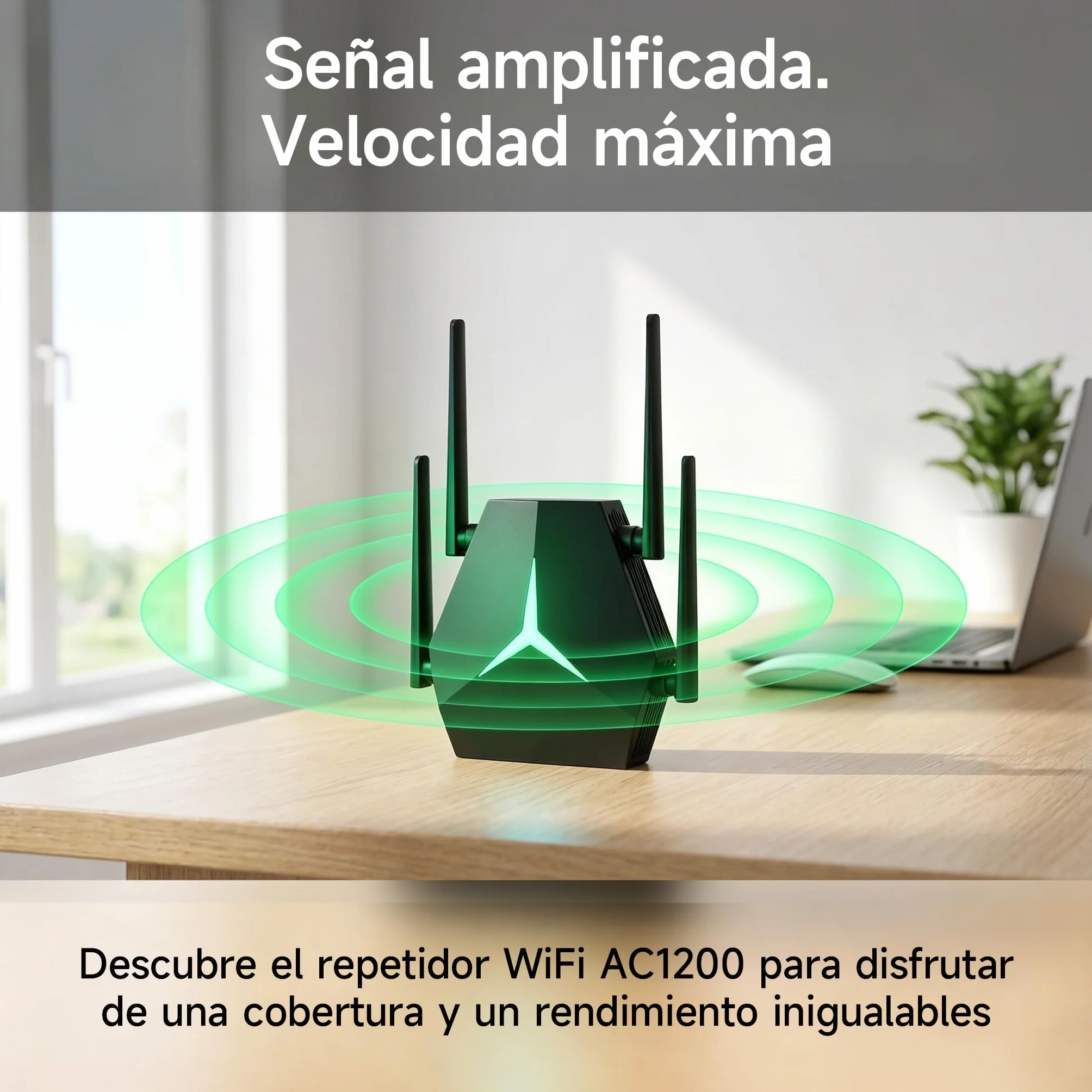 Repetidor WiFi 1167Mbps Doble Banda 2.4G+5G, Amplificador de Señal para Hogar Oficina, Elimina Zonas Muertas, Compatible con Routers