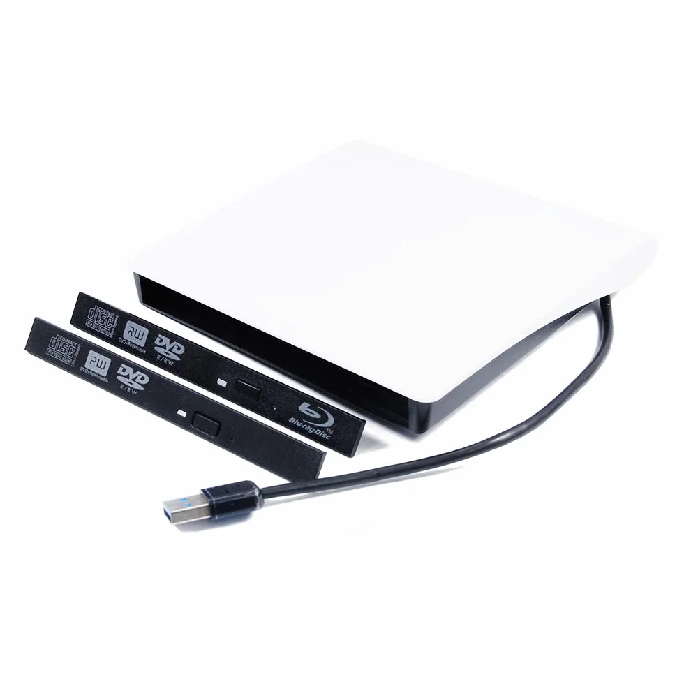 Kit de carcasa externa para reproductor de CD DVD Blu-ray USB 3.0, para HP, Dell, Lenovo, Acer, Asus, portátil, PC, bandeja interna SATA de 12,7 mm, unidad óptica, portátil, ODD, Caddy blanco