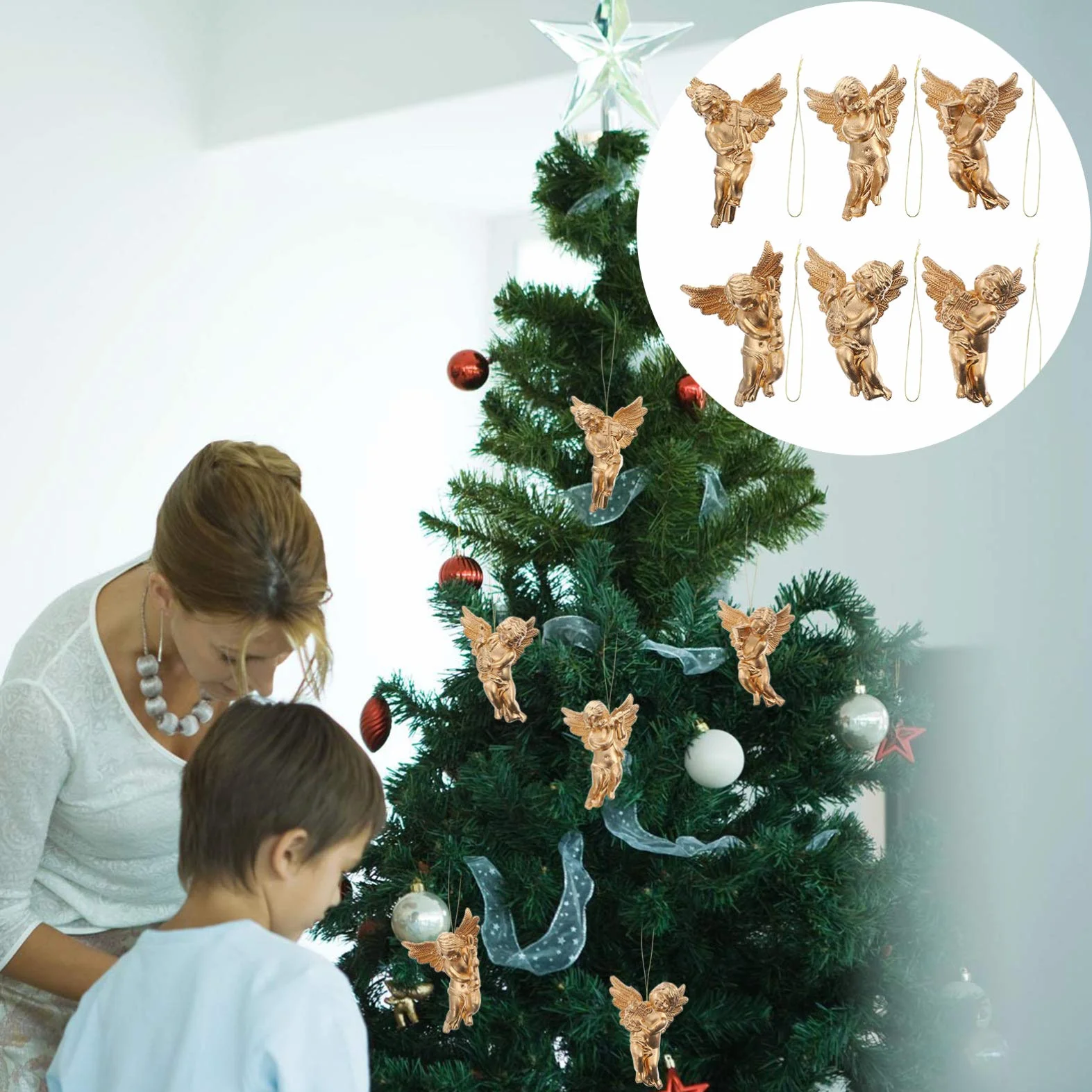Adornos Navideños Alas de Ángel Angelitos de Navidad Estatua Cupido Colgante Árbol Navidad Plástico