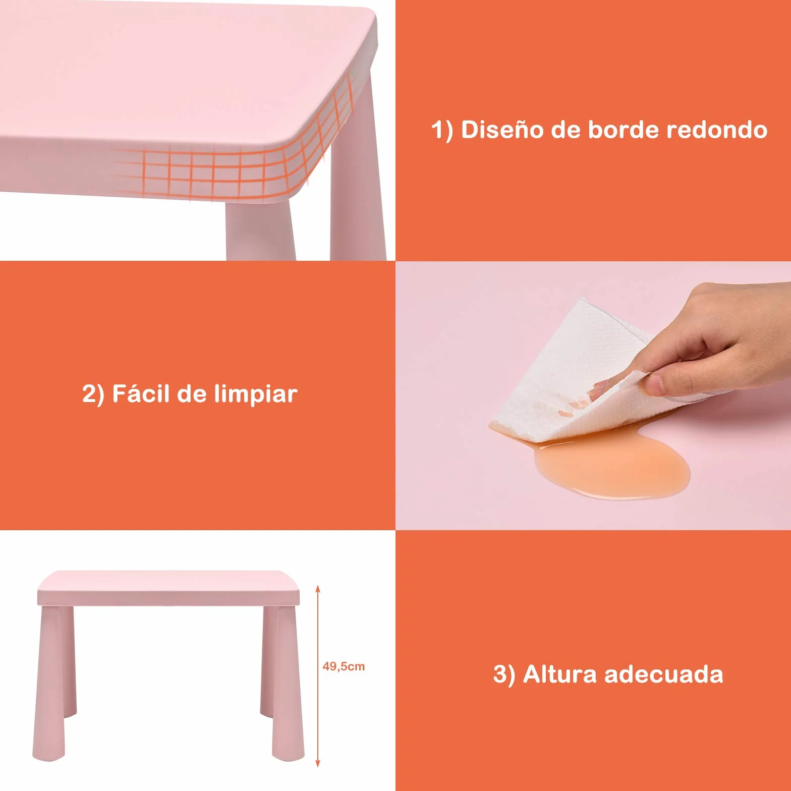 COSTWAY Juego de Mesa y 2 Sillas de Plástico para Niños Rosa