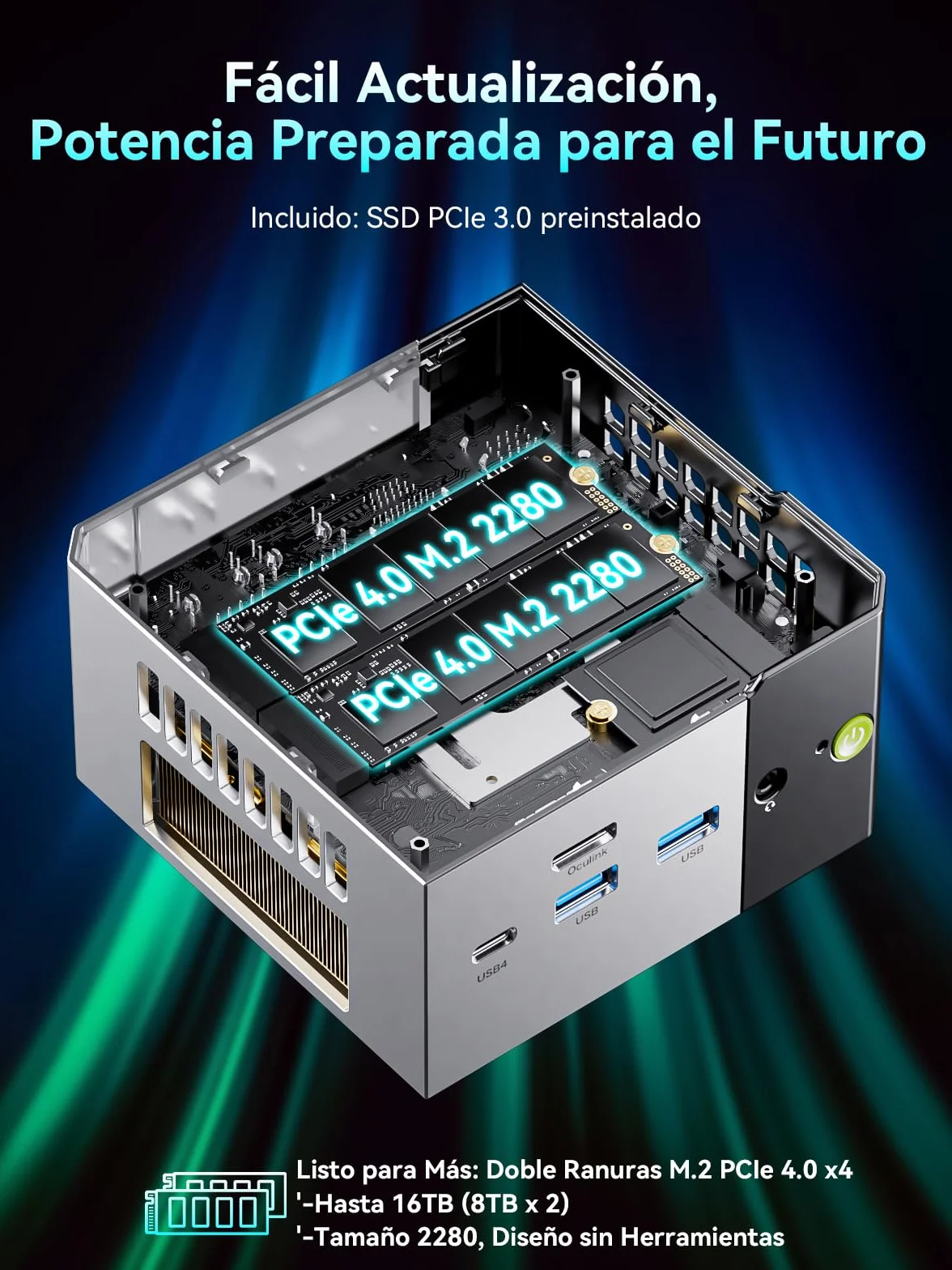 GMKtec Mini PC Ryzen 5 Pro 6650H(vencer a 5825U/7430U, 6C/12T 4.50 GHz), Dual 2.5GbE LAN, 16GB LPDDR5 RAM + 512GB PCIe SSD, M8 Mini Ordenador de Sobremesa, Oculink, USB4, HDMI, USB-C