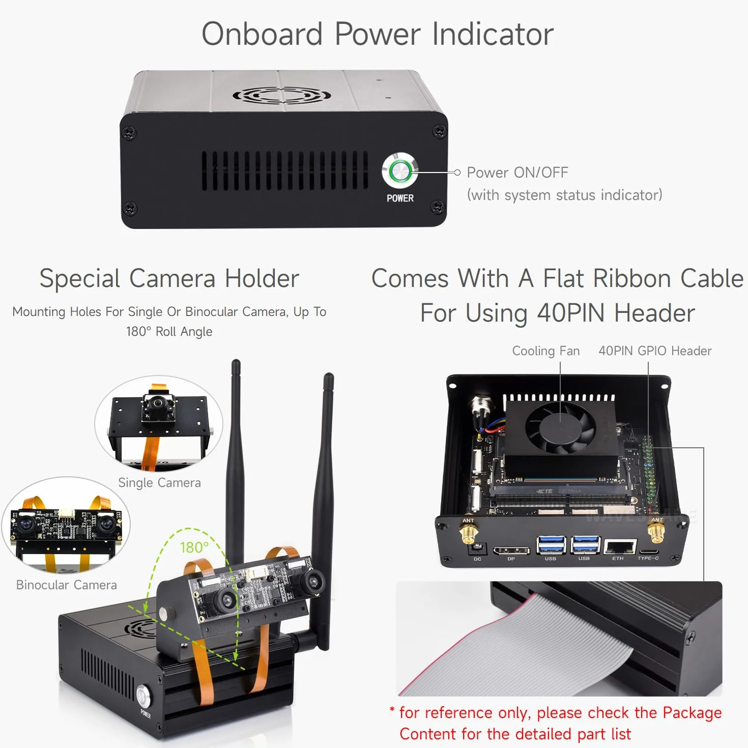 Waveshare Aluminum Alloy Case for Jetson Orin, with Camera Holder, Mini-Computer Case, Compatible with Jetson Orin Nano/Jetson Orin NX Kits/Jetson Orin Nano Super Developer Kit