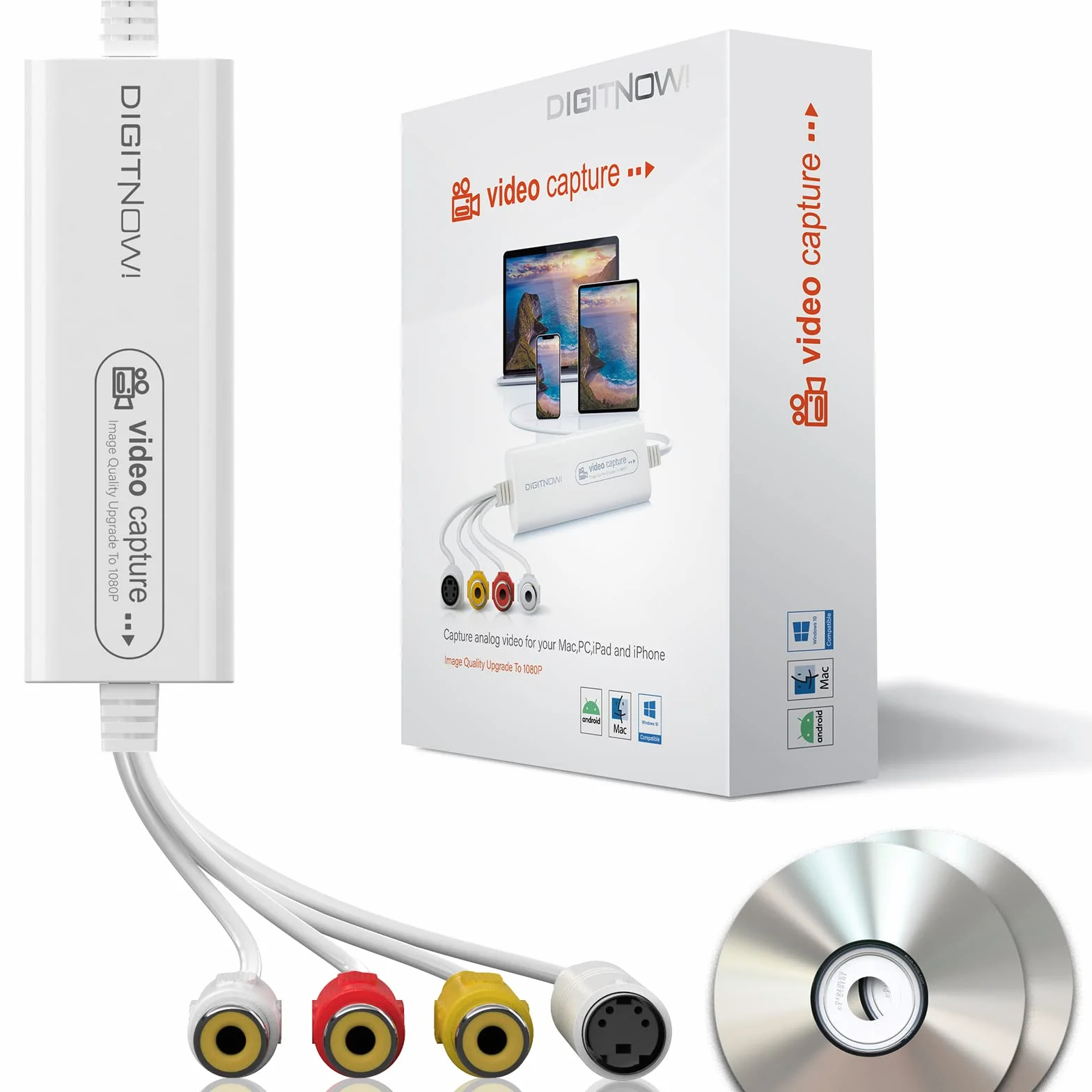 DIGITNOW! Tarjeta de Captura de Video USB 2.0, VHS VCR TV to DVD Converter, Compatible con Mac OS X PC Windows 7 8 10