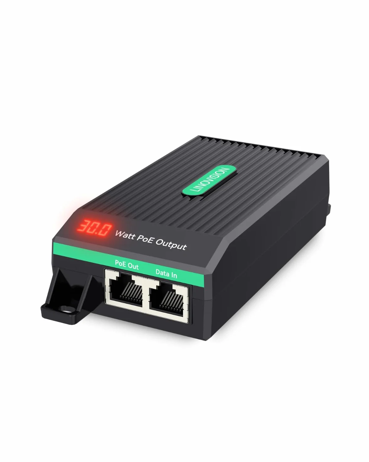 LINOVISION Inyector PoE+ Gigabit 30W con indicador intuitivo de Consumo de energía, Entrada AC100-240V, IEEE802.3af/at 30W Salida de energía y Datos para cámara IP, Punto de Acceso inalámbrico